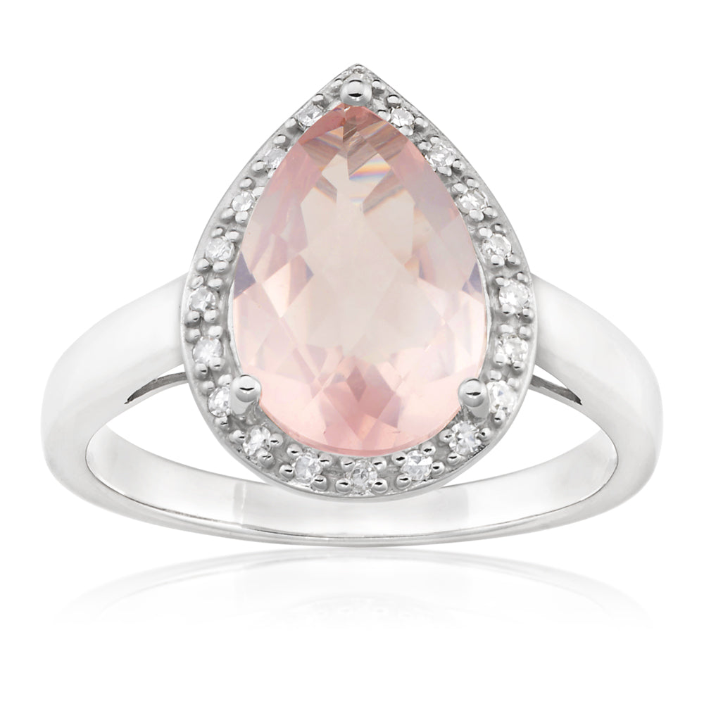 9ct White Gold Rose Quartz & Diamond Dress Ring for Women - Elegant & Romantic Jewelry for Weddings, Anniversaries & Special Occasions