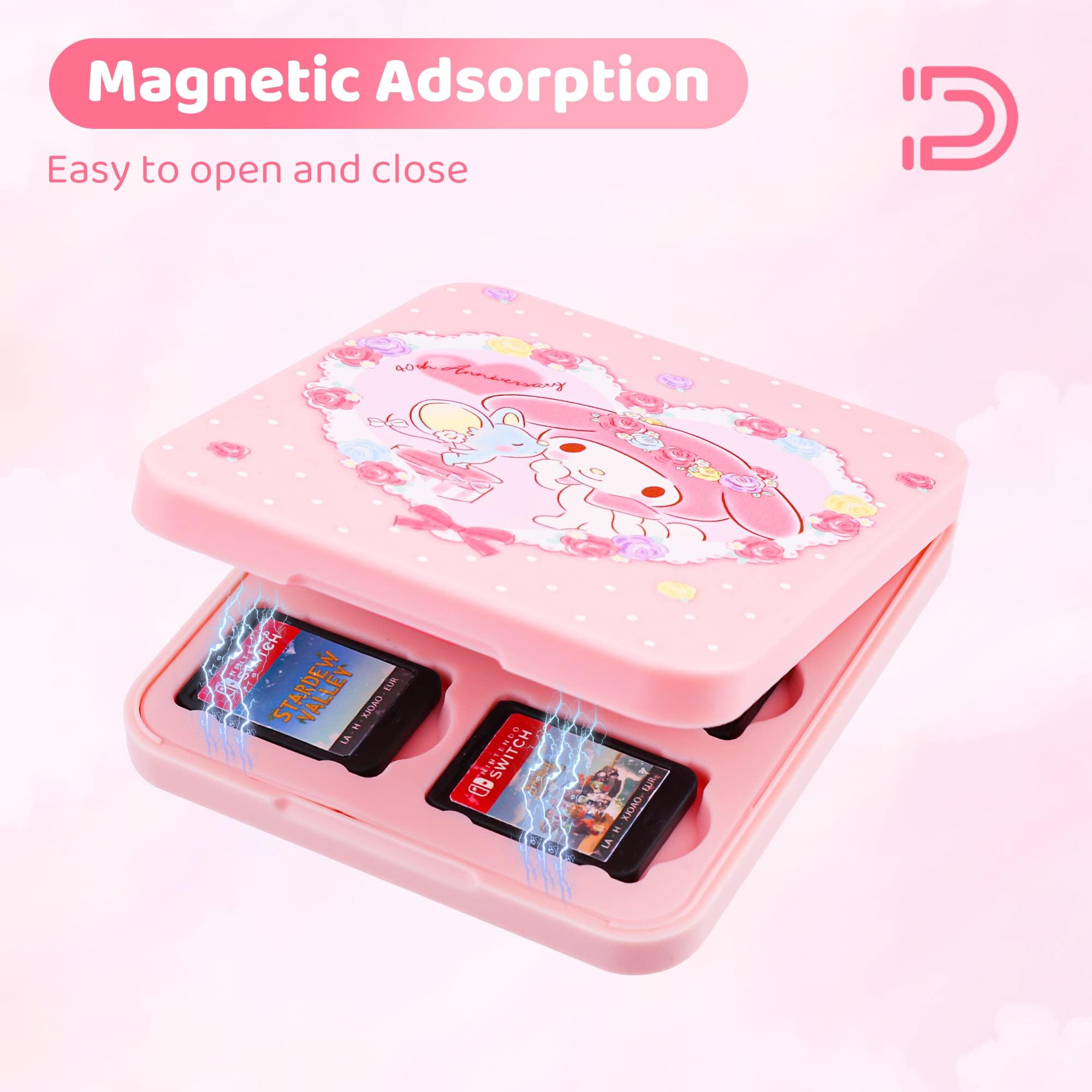 Pink Anime Nintendo Switch Case for Switch/OLED/Lite - Slim Game Holder with 12 Game Card & 12 Micro SD Card Slots - Cute Portable Storage Case for Girls - Perfect for Travel, Gaming Parties & On-the-Go Protection