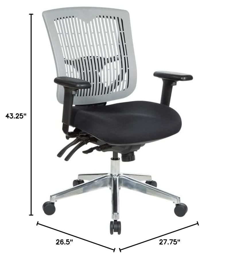 Office Star 978 Series Adjustable Ergonomic Office Chair with Contoured Plastic Back & Built-in Lumbar Support - Grey - Perfect for Home Office, Executive Desk & Workspace Comfort