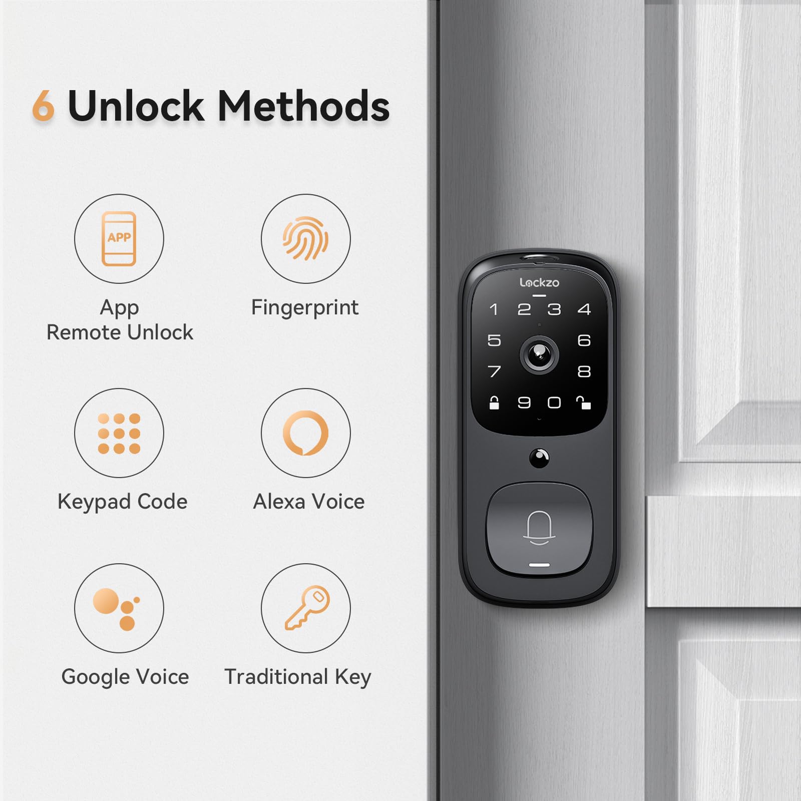 Smart WiFi Video Door Lock with Doorbell Camera - 6-in-1 Keyless Entry Deadbolt for Front Door - Fingerprint, Keypad, App & Voice Control - Auto Lock & IP65 Weatherproof - Secure Your Home with Video Calling & Remote Access - Perfect for Apartments, Smart Homes & Vacation Rentals