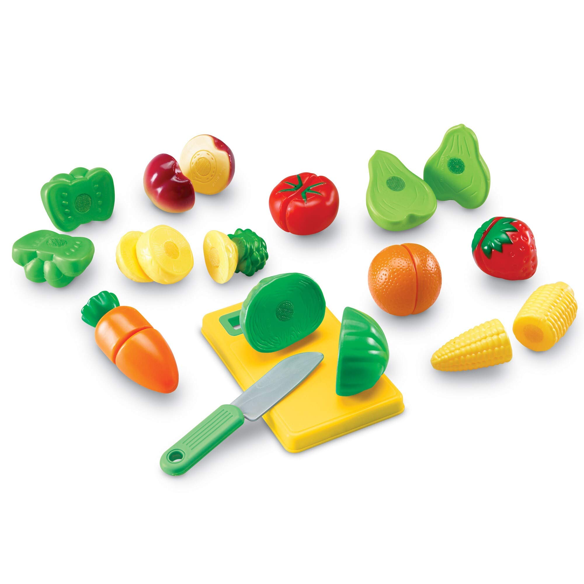 Learning Resources Pretend & Play Fruit and Veggies Toy Set - Plastic Cutting Play Food for Kids, Kitchen Role Play, Educational Toy for Ages 3+ - Perfect for Preschool Learning & Imaginative Play