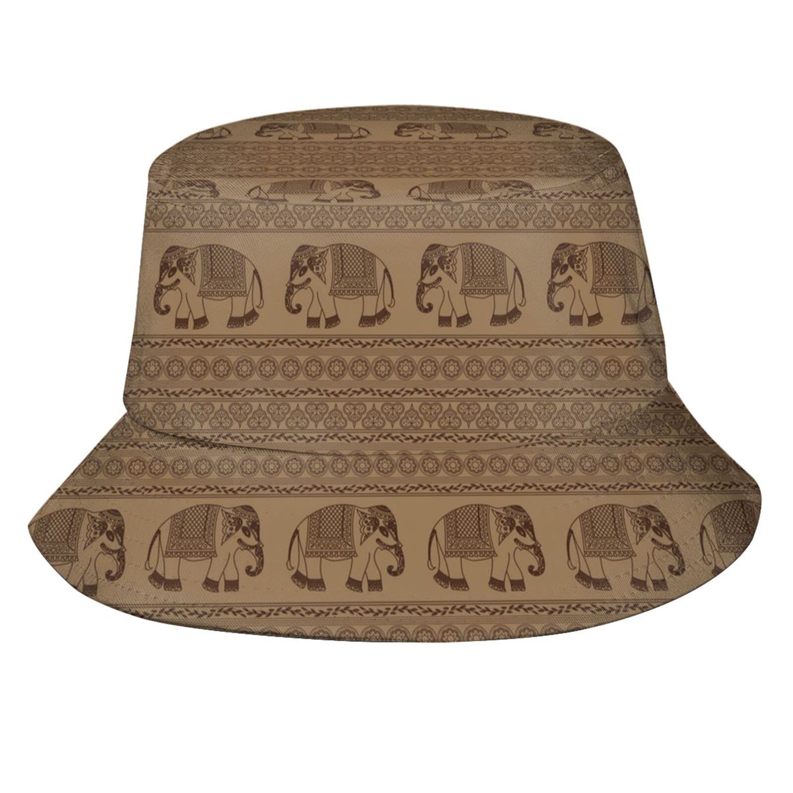 Ethnic Elephant Print Bucket Hat - Stylish Sun Hat for Women & Men - Indian Elephant Design Fisherman Hat for Beach, Outdoor & Summer Fashion