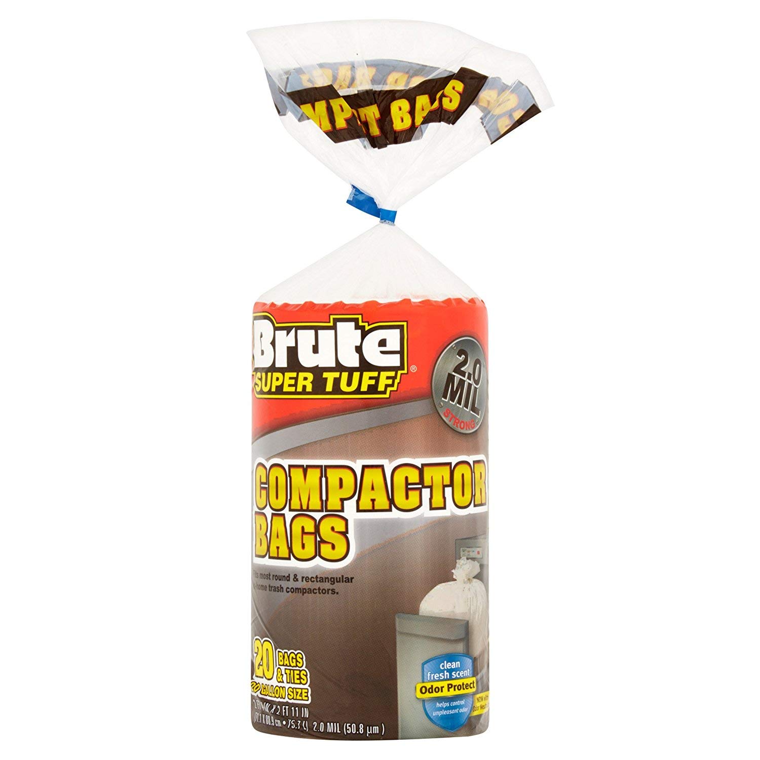 Brute Super Tough Compactor Bags 2.0 Mil - 20 Count Heavy Duty Trash Bags for Kitchen, Garage & Outdoor Use