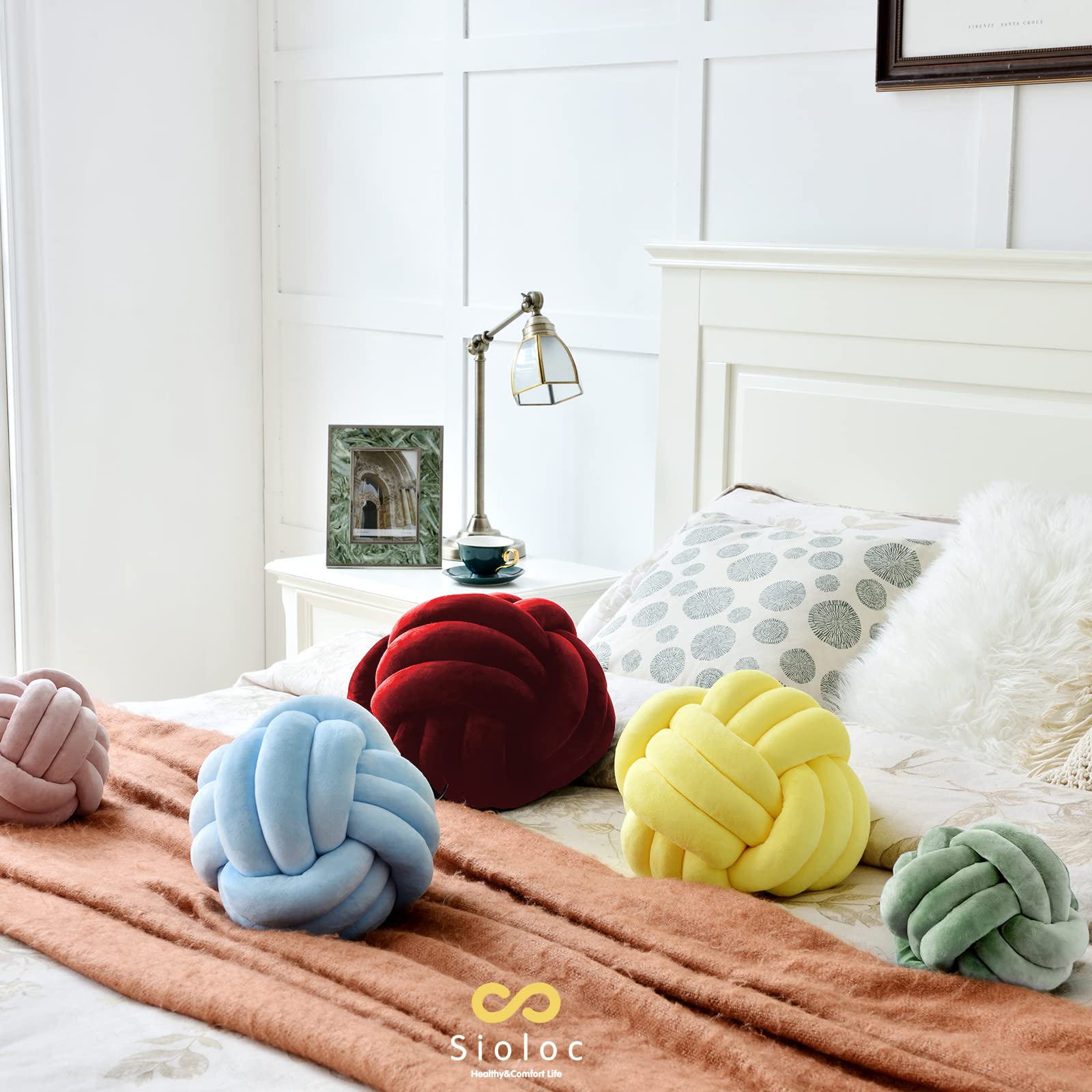 Soft Knot Ball Pillows - Round Throw Pillow Cushion for Home Decor, Handmade Plush Knotted Pillow (7.8 Inches, Burgundy) - Perfect for Sofa, Bed, Nursery & Cozy Living Room Accent