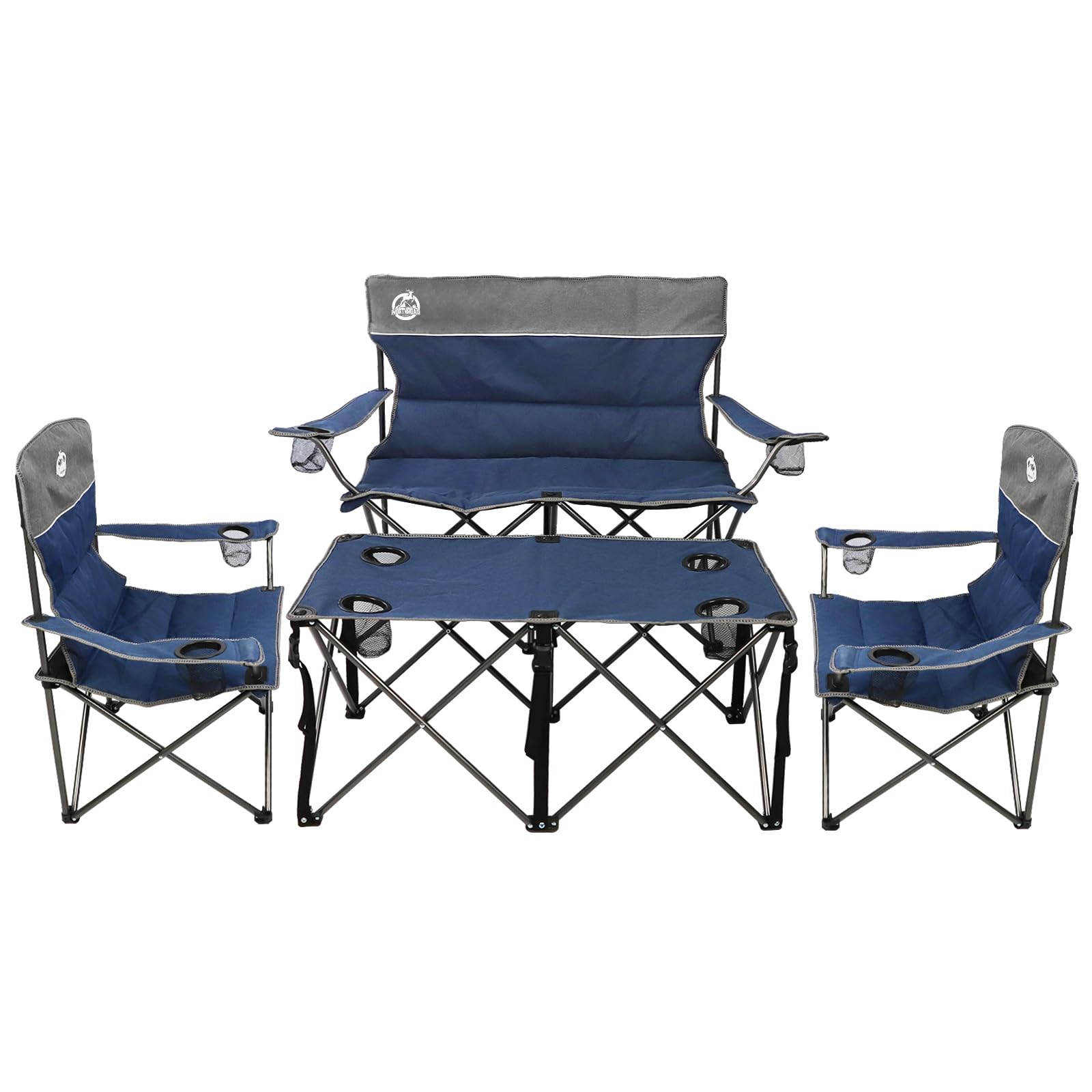 4-Piece Folding Camping Chair Set - Portable Collapsible Outdoor Furniture with 1 Loveseat, 2 Single Chairs & Side Table - Perfect for Patio, Backyard, Beach, Picnics & Camping Trips (Blue)