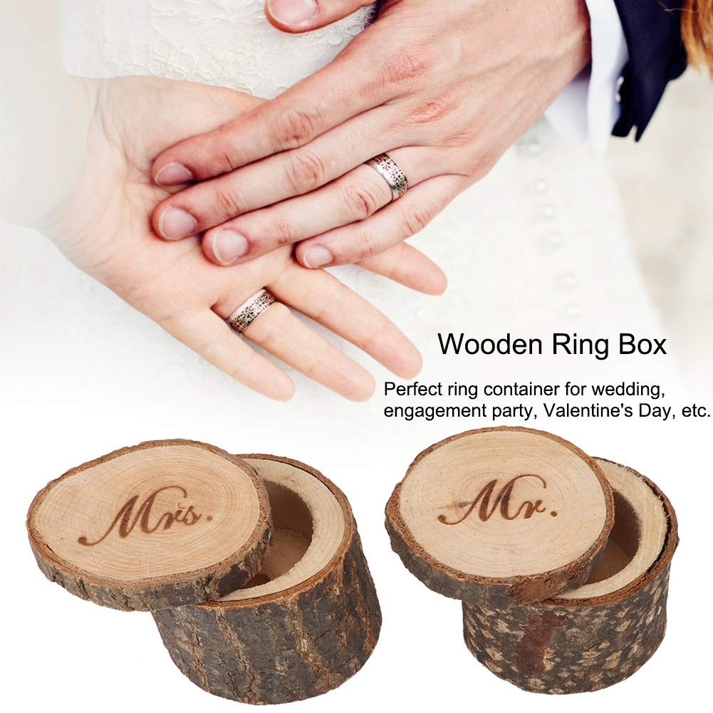 Wooden Engagement Ring Box Set of 2 - Rustic Wedding Proposal Jewelry Holder Case for Bride & Groom (MR & Mrs) | Perfect for Wedding Ceremonies, Vow Renewals & Anniversary Gifts