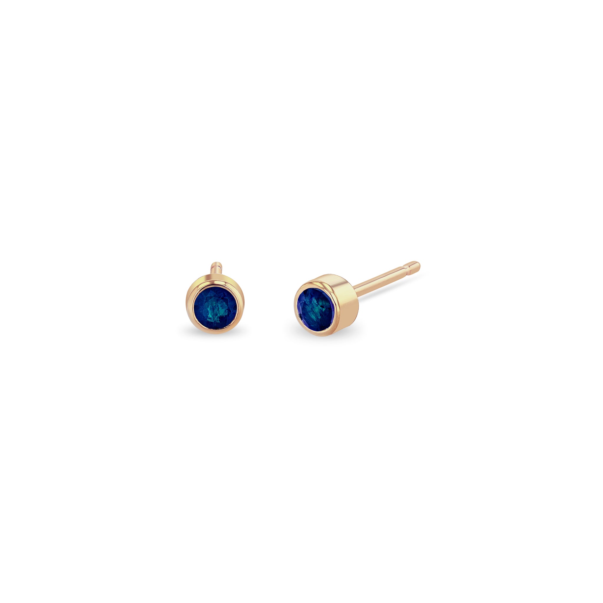 14K Blue Sapphire Bezel Stud Earrings for Women - Genuine Sapphire Gemstone Studs - Perfect for Everyday Wear, Gift Giving & Special Occasions