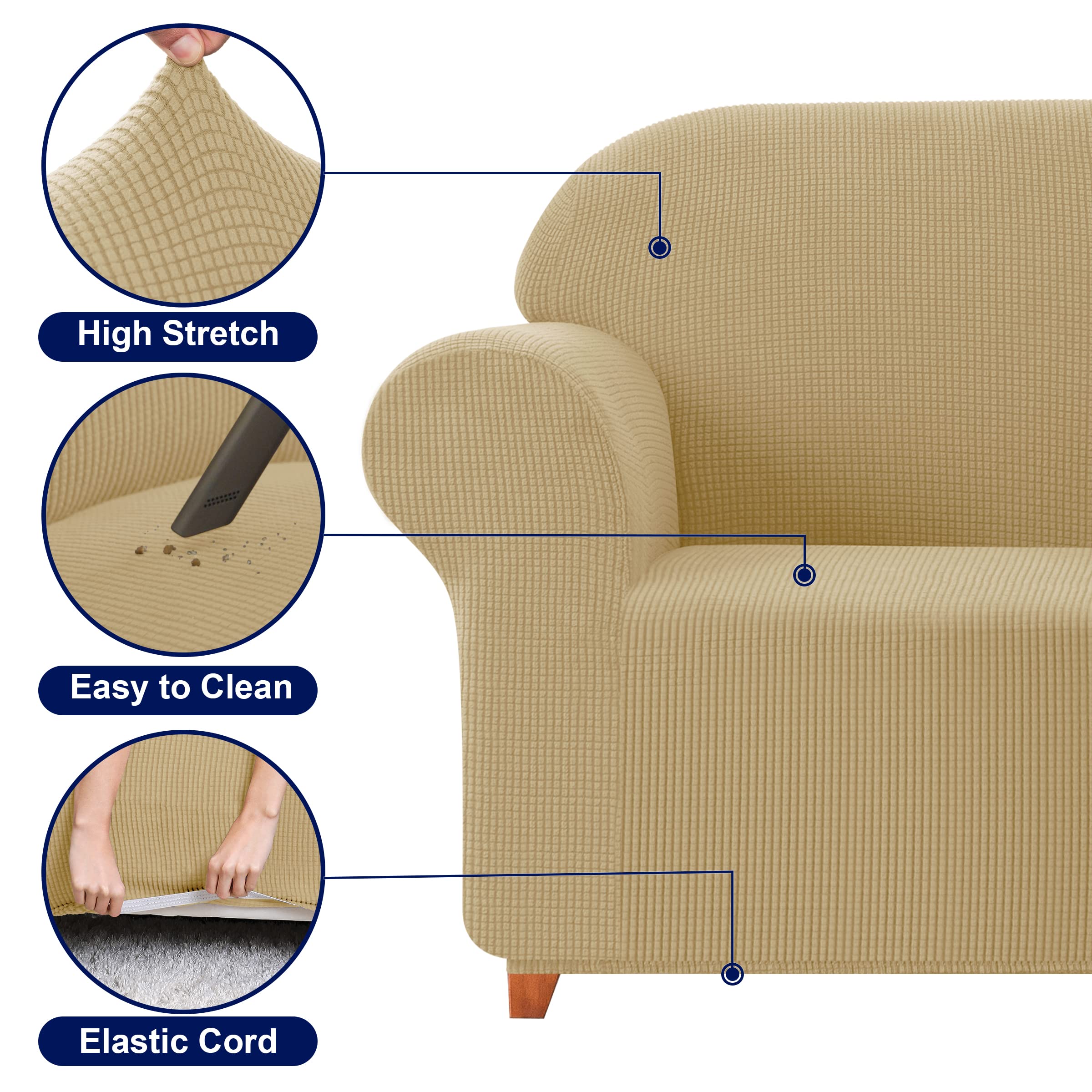 SUBRTEX Stretch Sofa Slipcover - 1 Piece Elastic Couch Cover with Bonus Cushion Cover for 4-Cushion Oversized Couches (Khaki, XL Size) | Perfect for Living Room Furniture Protection & Home Decor Upgrade