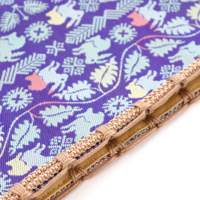 Handmade Kyoto Nishijin Silk Drawstring Pouch - Floral Rabbit & Lapis Lazuli Design | Japanese Traditional Craft Purse for Jewelry, Gifts & Special Occasions