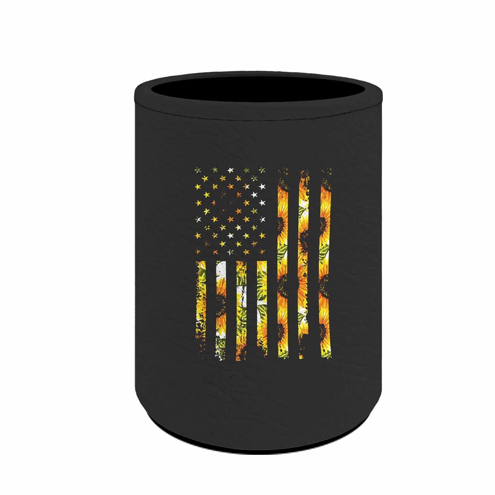 Premium PU Leather Round Pencil & Makeup Brush Holder - Sunflower Stripe Pattern Desk Organizer for Office, Home Decor | Perfect for Women's Makeup Vanity, School Supplies & Office Stationery Storage