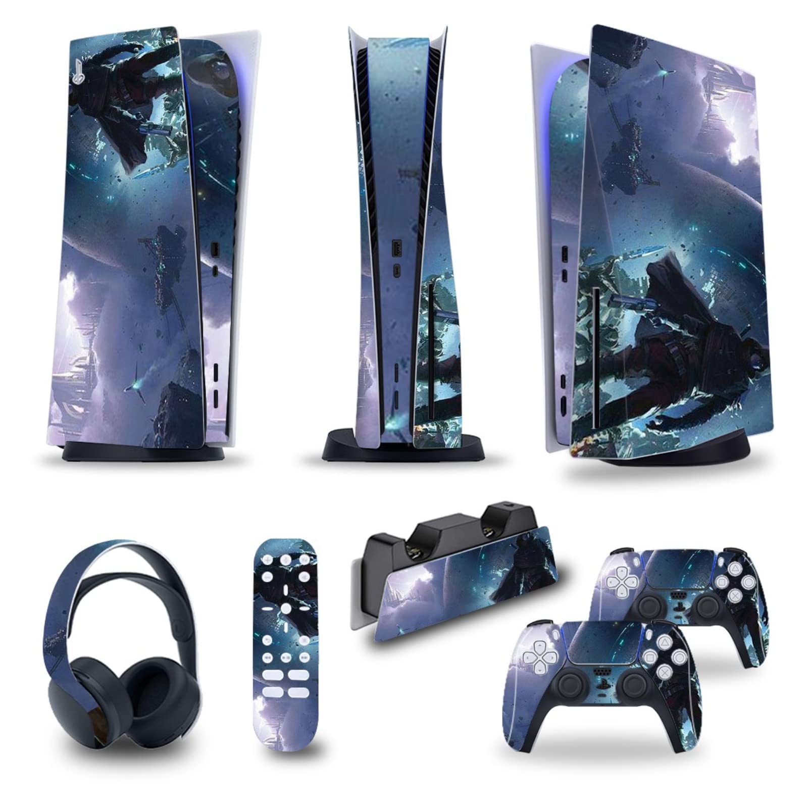 Langardirect 5-in-1 Full Set Skin Decal for PS5 Console (Disk/Digital Edition) - Vinyl Sticker Cover for PS5 Controller, Charging Station, Headset & Media Remote - Perfect for Gaming Setup & Console Protection