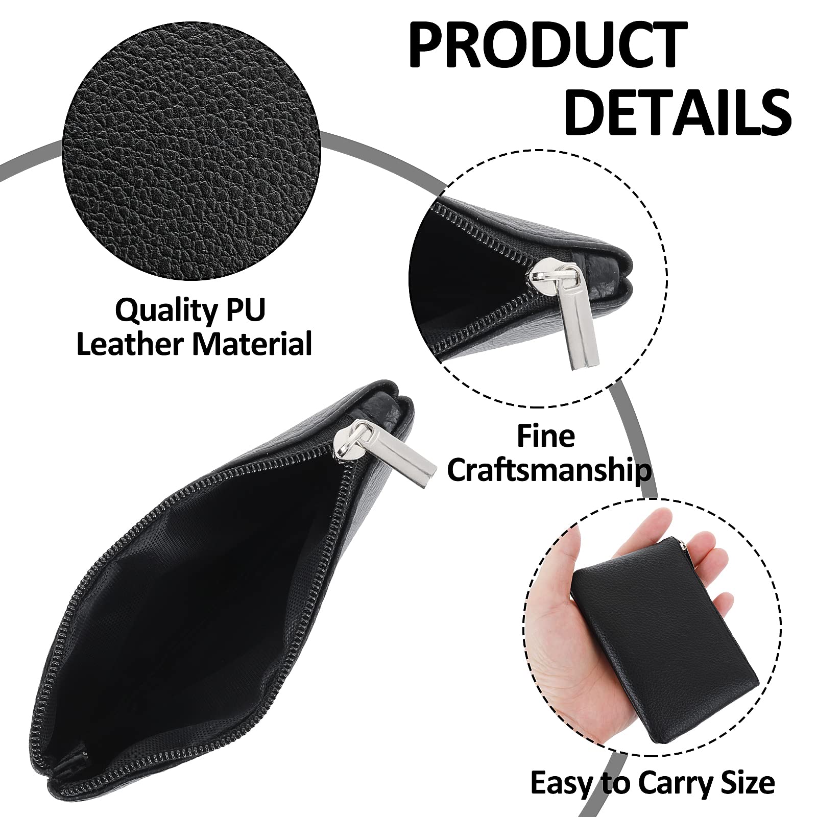 Stylish PU Lychee Pattern Zipper Coin Purse - Mini Portable Wallet for Women with Credit Card Slots, ID Holder & Keychain - Perfect for Organizing Coins, Cash, Cards, Keys & Lipstick (Black) | Great for Everyday Use, Travel & Gift Giving