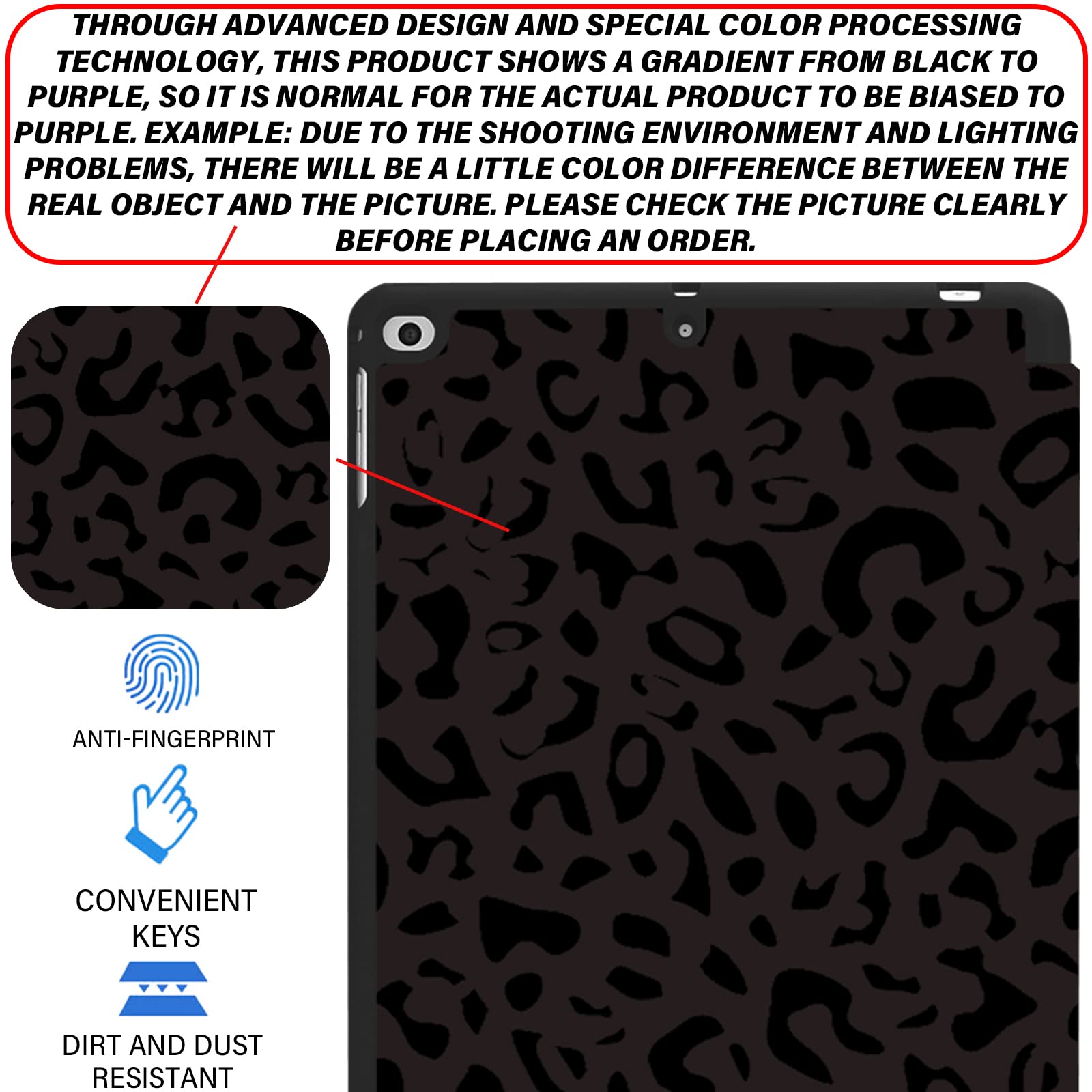 Premium iPad Case for 6th/5th Gen (2018/2017), Air 2/Air 1 - 9.7 Inch Protective Cover with Pencil Holder, Soft TPU Back & Auto Sleep/Wake - Black Purple Leopard Cheetah Print - Perfect for Work, School & Travel