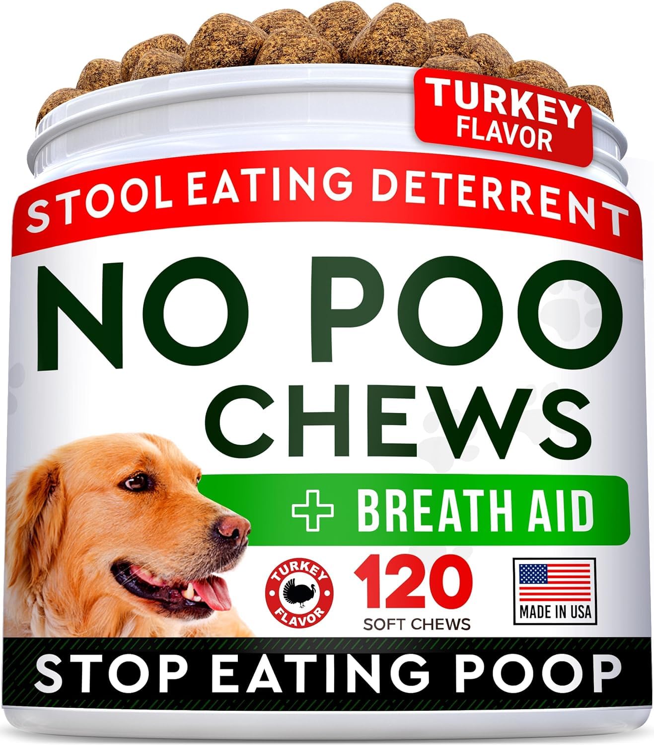 STRELLALAB No Poo Dog Chews - Coprophagia Deterrent for Dogs with Probiotics & Digestive Enzymes - Stool Eating Prevention & Breath Freshener - Made in USA - 120 Soft Chews - Perfect for Training, Digestive Health & Bad Breath Control