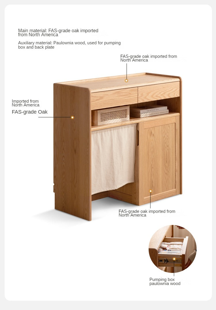 Solid Oak Wood Side Cabinet with Cat Pet Supplies Storage - Perfect for Living Room, Bedroom, or Entryway Organization - Compatible with Robot Vacuum Cleaners