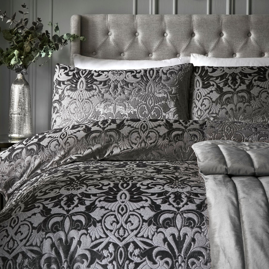 Laurence Llewelyn Bowen Firenza Duvet Cover Set - Slate Grey Luxury Bedding for Master Bedroom & Guest Room