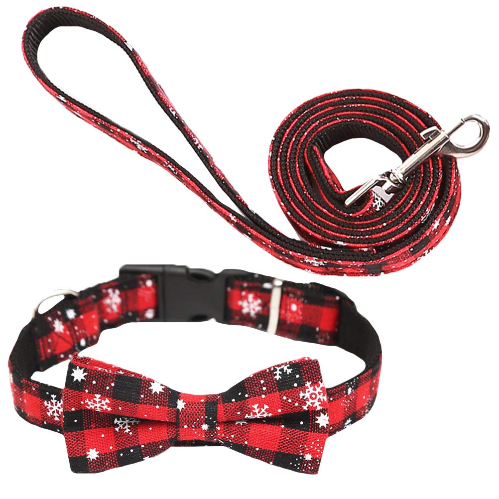 2-Piece Christmas Pet Set - Festive Dog Collar with Bow & Matching Walking Leash - Puppy Xmas Accessories for Small & Medium Dogs - Perfect for Holiday Walks & Christmas Photos