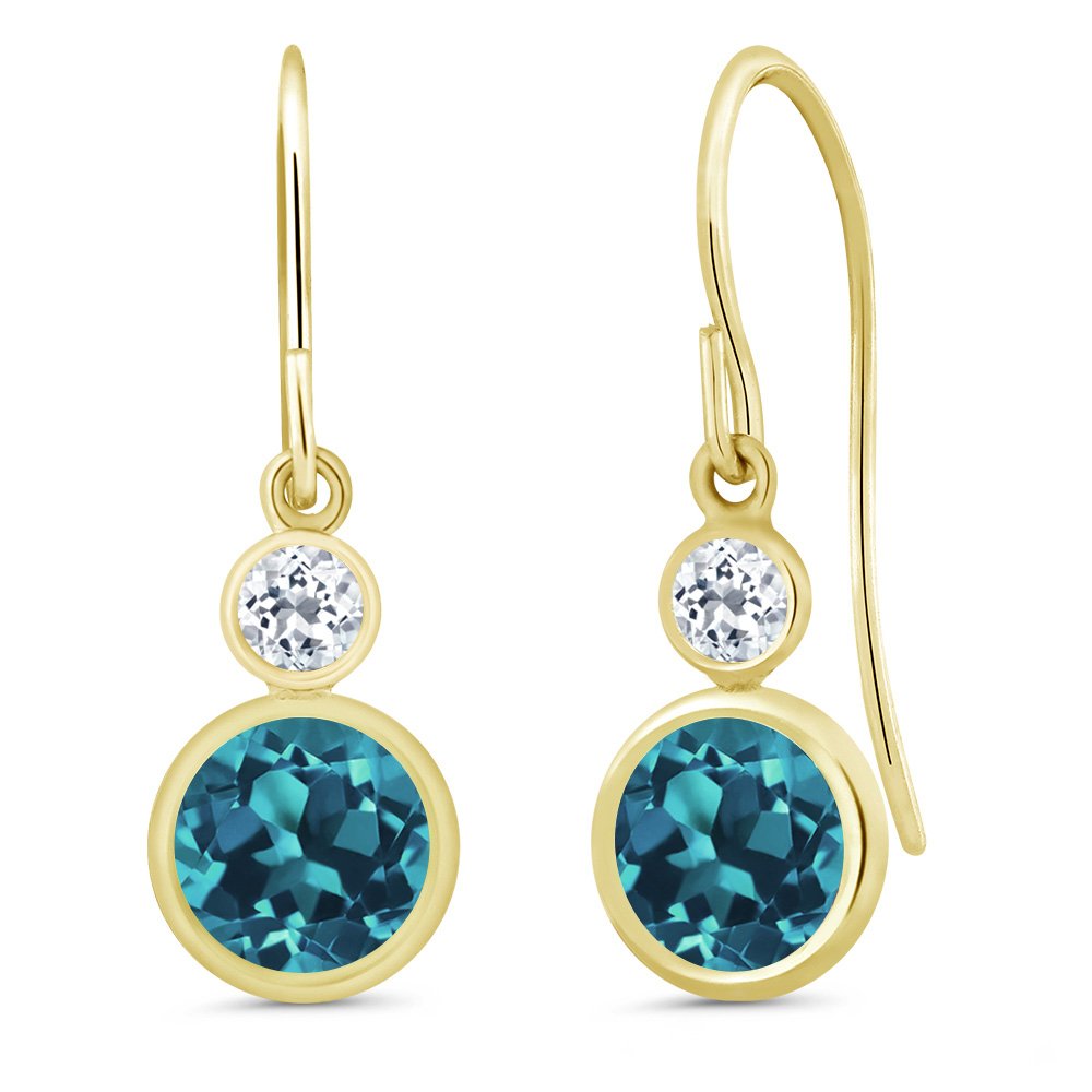 1.78 Ct London Blue & White Topaz Dangle Earrings in 14K Yellow Gold | Gem Stone King | Elegant Jewelry for Parties, Weddings & Special Occasions