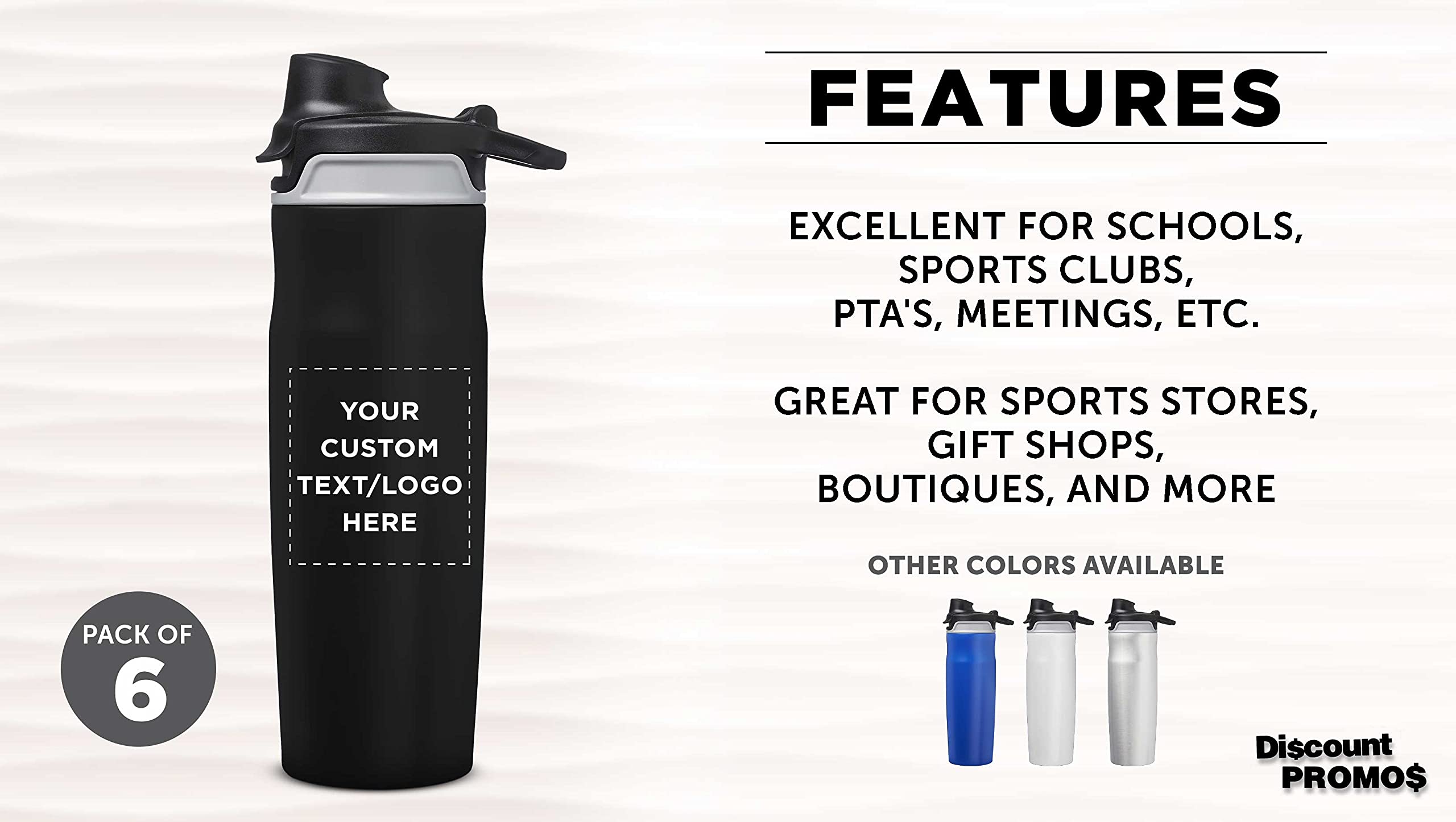 Custom Juno 20oz Water Bottles with Flip Lid - Set of 6 Reusable Personalized Bottles for Gym, Hiking, Cycling & School - Bulk Pack Black - Perfect for Sports, Outdoor Activities & Daily Hydration