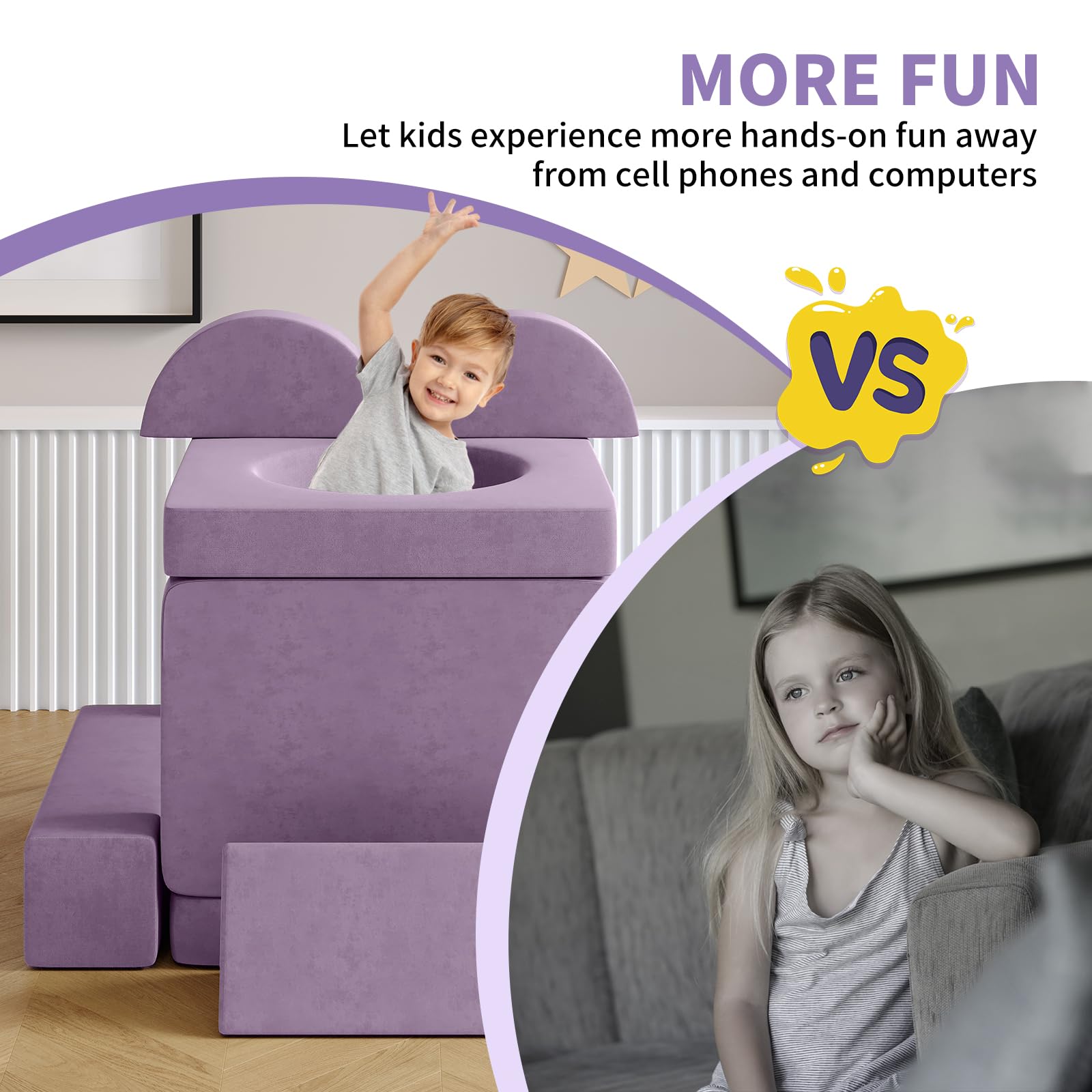 12PCS Modular Kids Play Couch Set with 2 Balls & Tunnel - Foldable Toddler Sofa for Playroom, Indoor Kickball & Pitching Games - 30+ Creative Play Ideas - Perfect for Playdates, Birthday Parties & Family Game Nights (Blueberry)