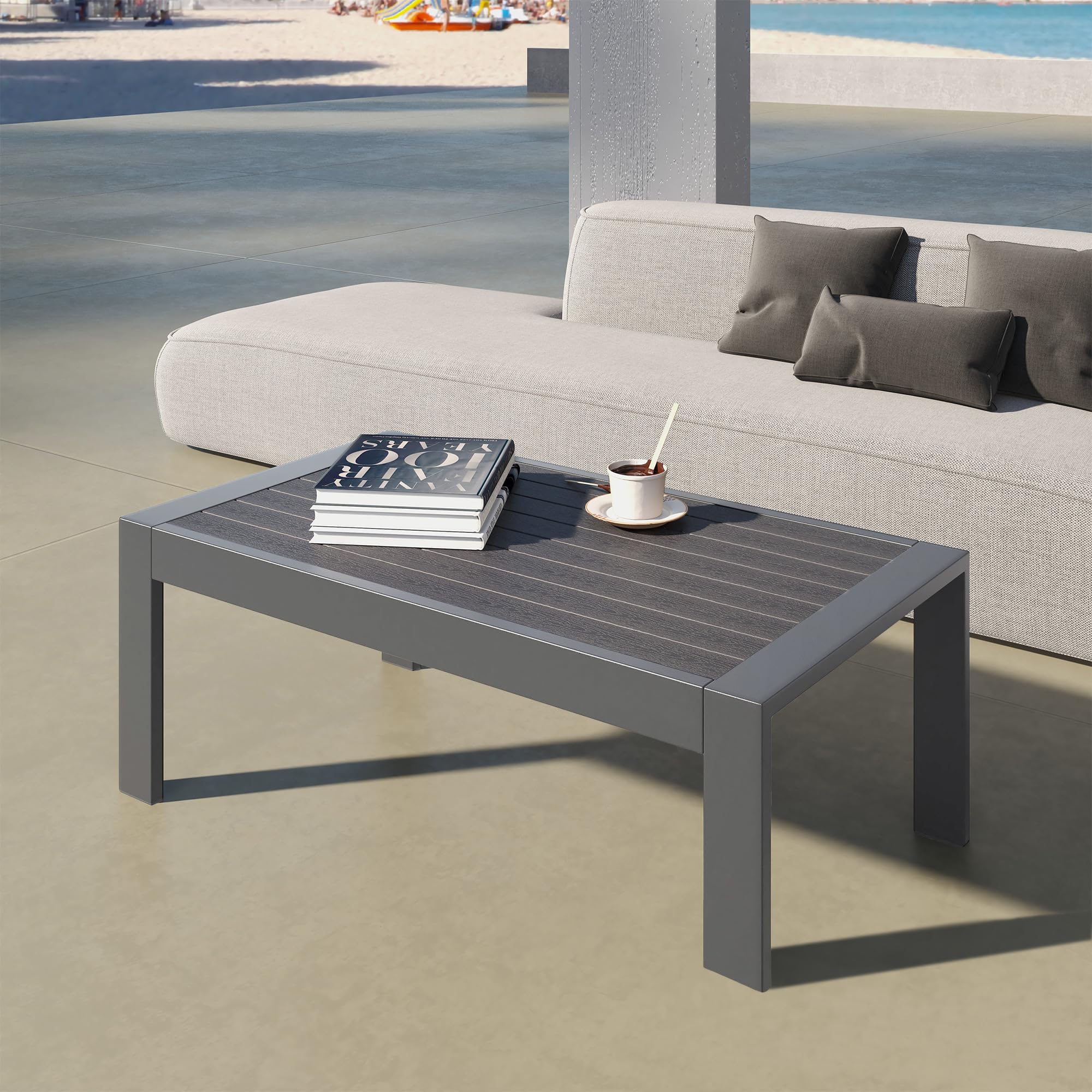 All-Weather Aluminum Outdoor Coffee Table - Modern Rectangle Patio Table for Balcony, Garden & Backyard - Durable Deep Grey Finish - Perfect for Lounging, Entertaining & Outdoor Relaxation