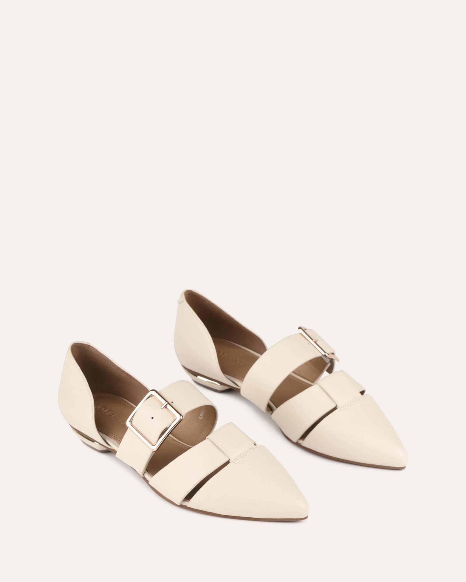 Carla Dress Flats - Women's Off White Leather Ballet Shoes for Work & Casual Wear | Comfortable & Stylish Everyday Shoes