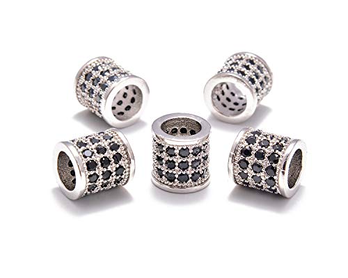 5 Pcs Black on Silver Cube Tube Beads (8x8mm)