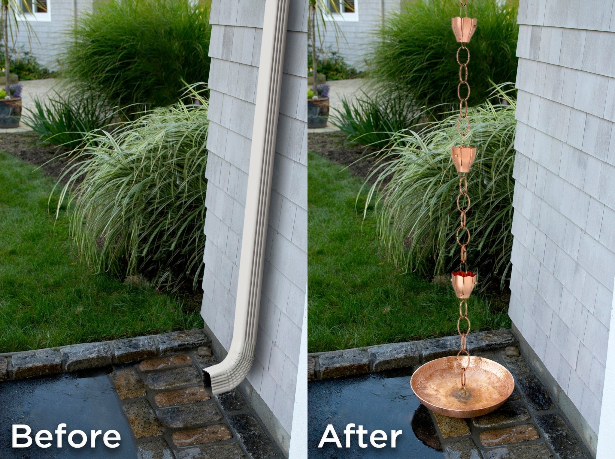 8.5 ft Crocus Rain Chain with 6 Large Cups - Decorative Garden Gutter Downspout Extension for Water Drainage & Outdoor Decor