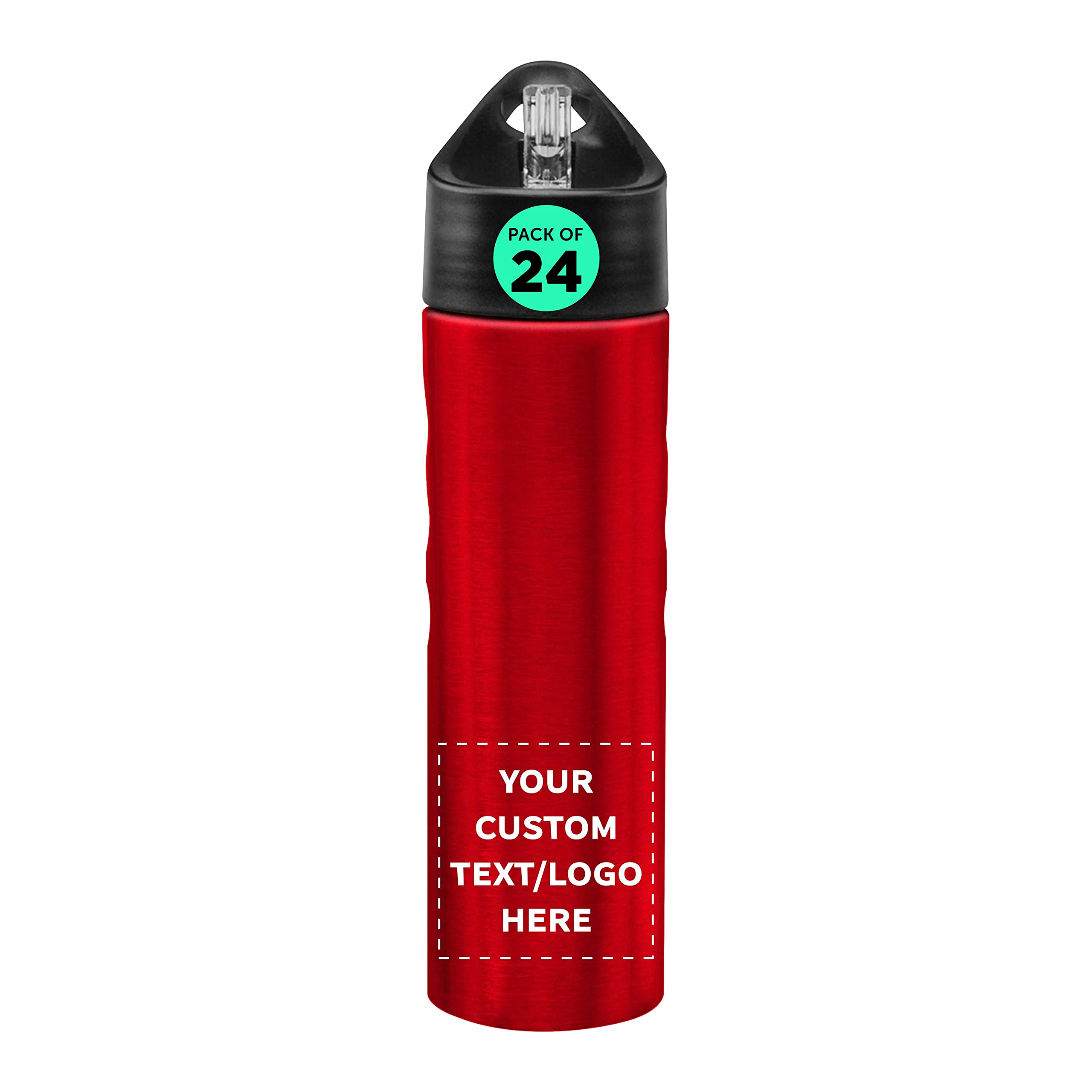 25 oz Custom Slim Stainless Steel Water Bottles 24 Pack - Personalized with Text/Logo - Reusable Gym & Sports Bottles Bulk Pack (Red) - Perfect for Team Sports, Corporate Gifts & Fitness Enthusiasts