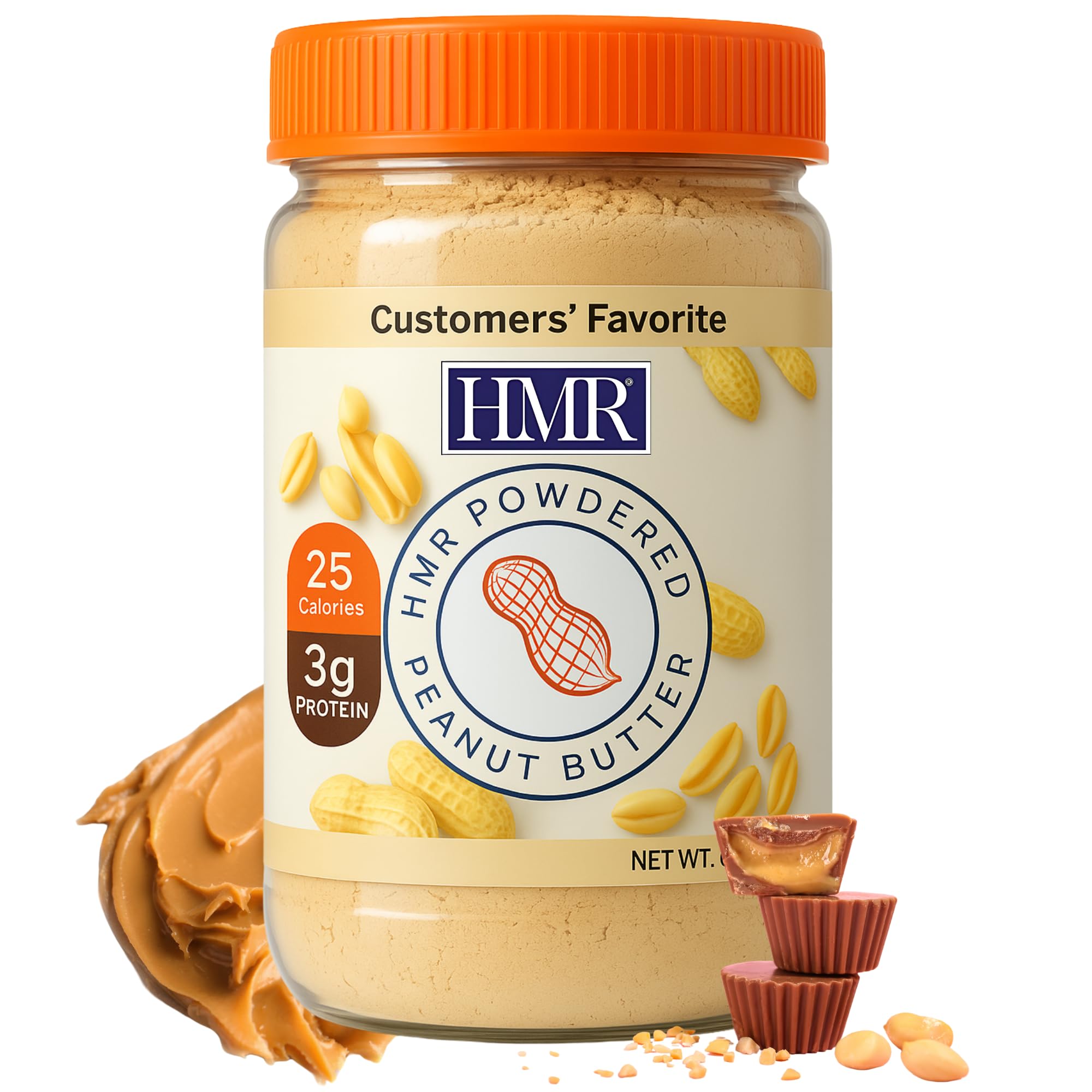HMR Peanut Butter Powder | 32 Servings Powdered Peanut Butter from Dry-Roasted Peanuts, 3g Protein per Serving - Low Carb, Keto Friendly, Gluten Free | Perfect for Smoothies, Baking, Oatmeal & Healthy Snacks