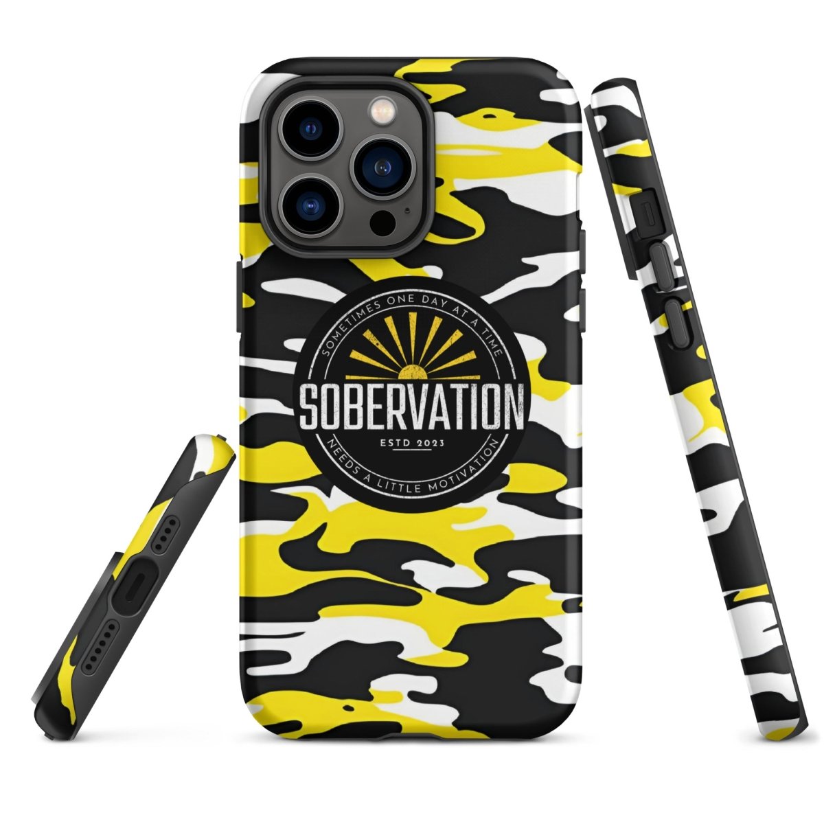 Sobervation Yellow Camo iPhone Case - Durable Shockproof Protective Cover for iPhone 14/13/12/11 Pro Max XR XS - Perfect for Outdoor Adventures, Hiking & Travel