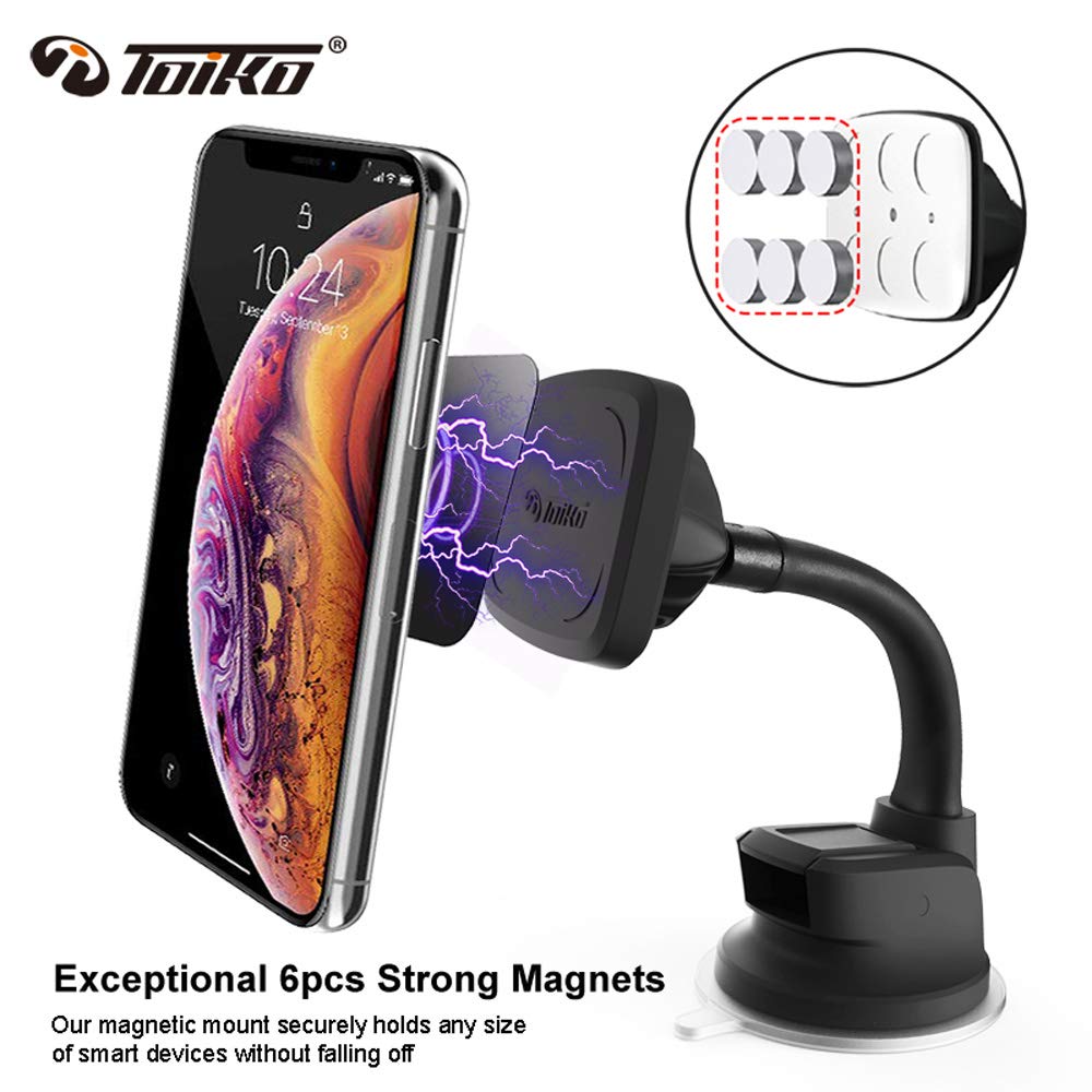 Toiko Magnetic Car Phone Mount - Strong Dashboard Smartphone Holder for iPhone, Samsung & All Phones | Secure Hands-Free Driving for GPS Navigation & Calls