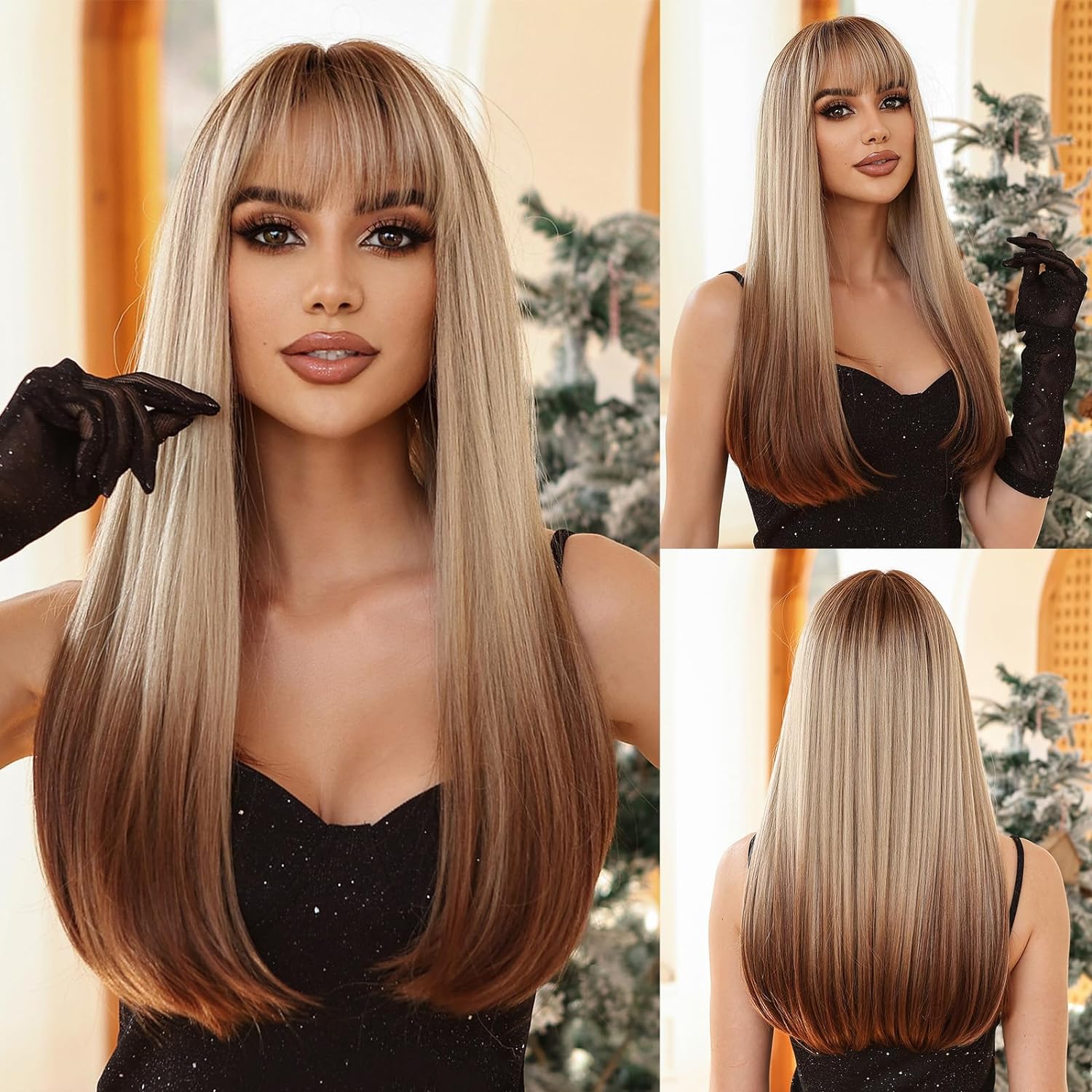 Brown Blonde Ombre Wig for Women - Soft & Natural Looking Synthetic Hairpiece for Daily Wear, Cosplay & Costume Parties