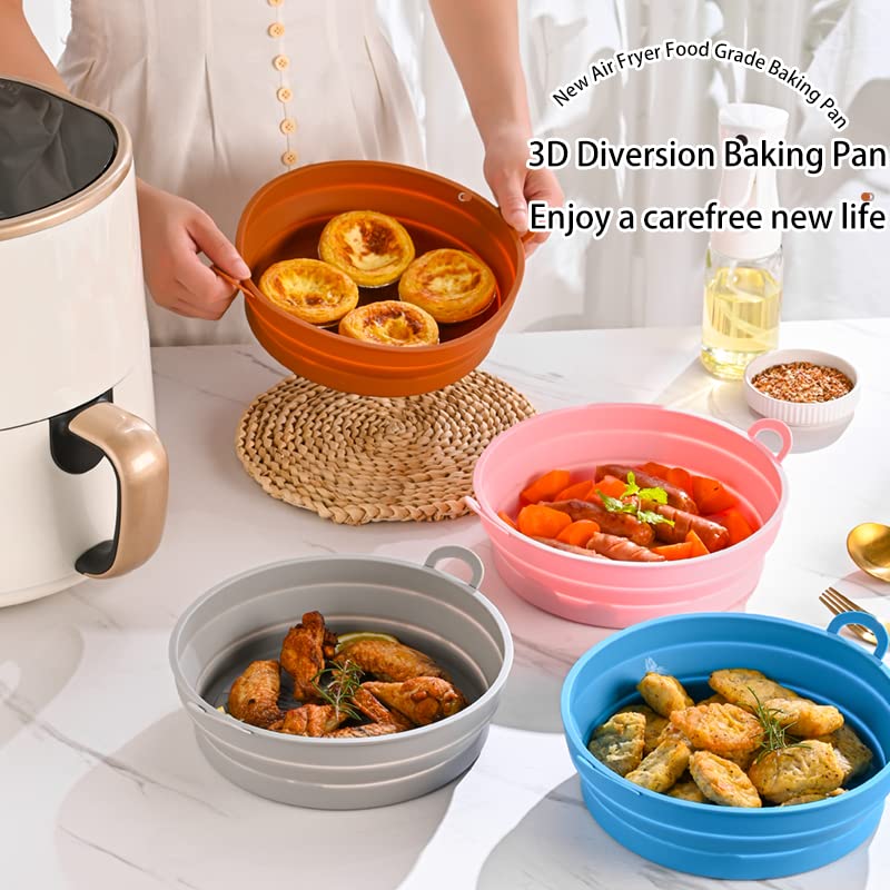 2023 Upgraded Reusable Silicone Air Fryer Liners - 2 Pack (8.5 Inch, Red + Blue) - Foldable Non-Stick Basket Replacement for 5QT+ Air Fryers - Perfect for Healthy Cooking, Crispy Fries & Easy Cleanup