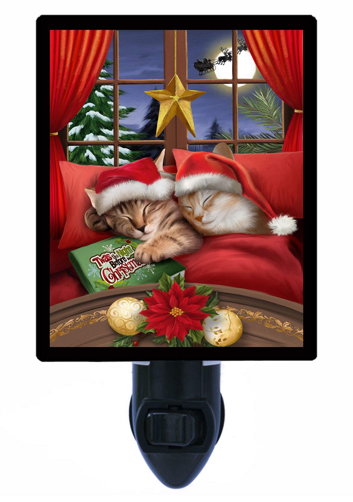 Christmas Cat LED Night Light - Warm White Holiday Decor for Bedroom, Nursery & Christmas Tree Decoration | Perfect Gift for Cat Lovers