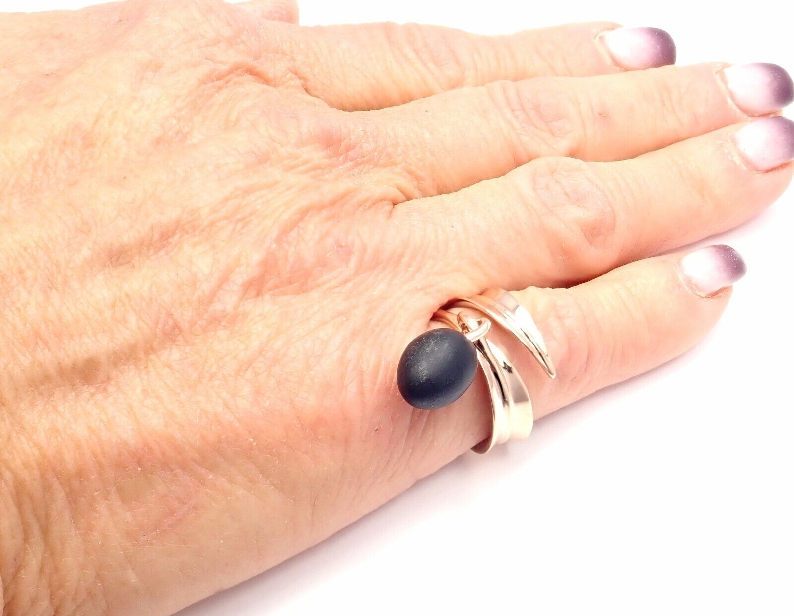 Authentic Hermes Olive 18K Rose Gold Wood Band Ring - Luxury Designer Jewelry for Women, Perfect for Weddings, Anniversaries & Special Occasions