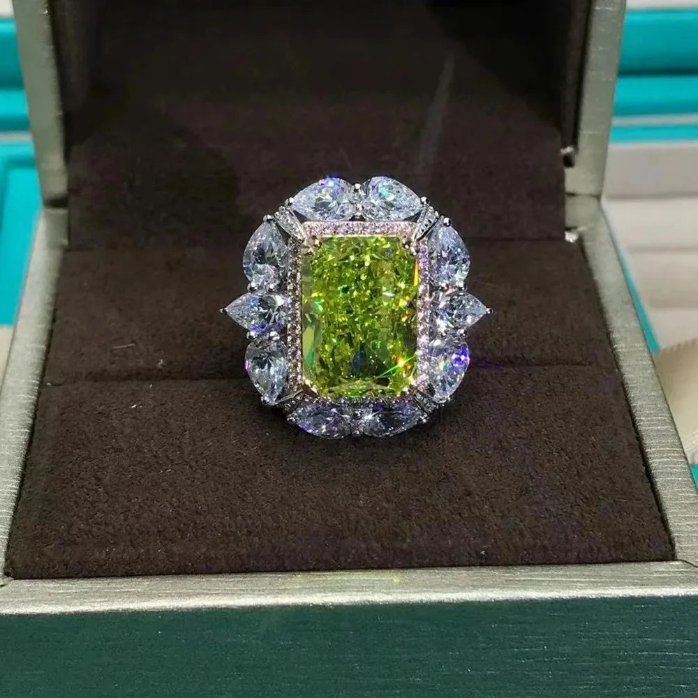 WUIHA 100% 925 Sterling Silver 6CT VVS Green Created Moissanite Engagement Ring for Women - 3EX Cut Customizable Wedding Band, Fine Jewelry Gift for Brides, Anniversaries & Special Occasions