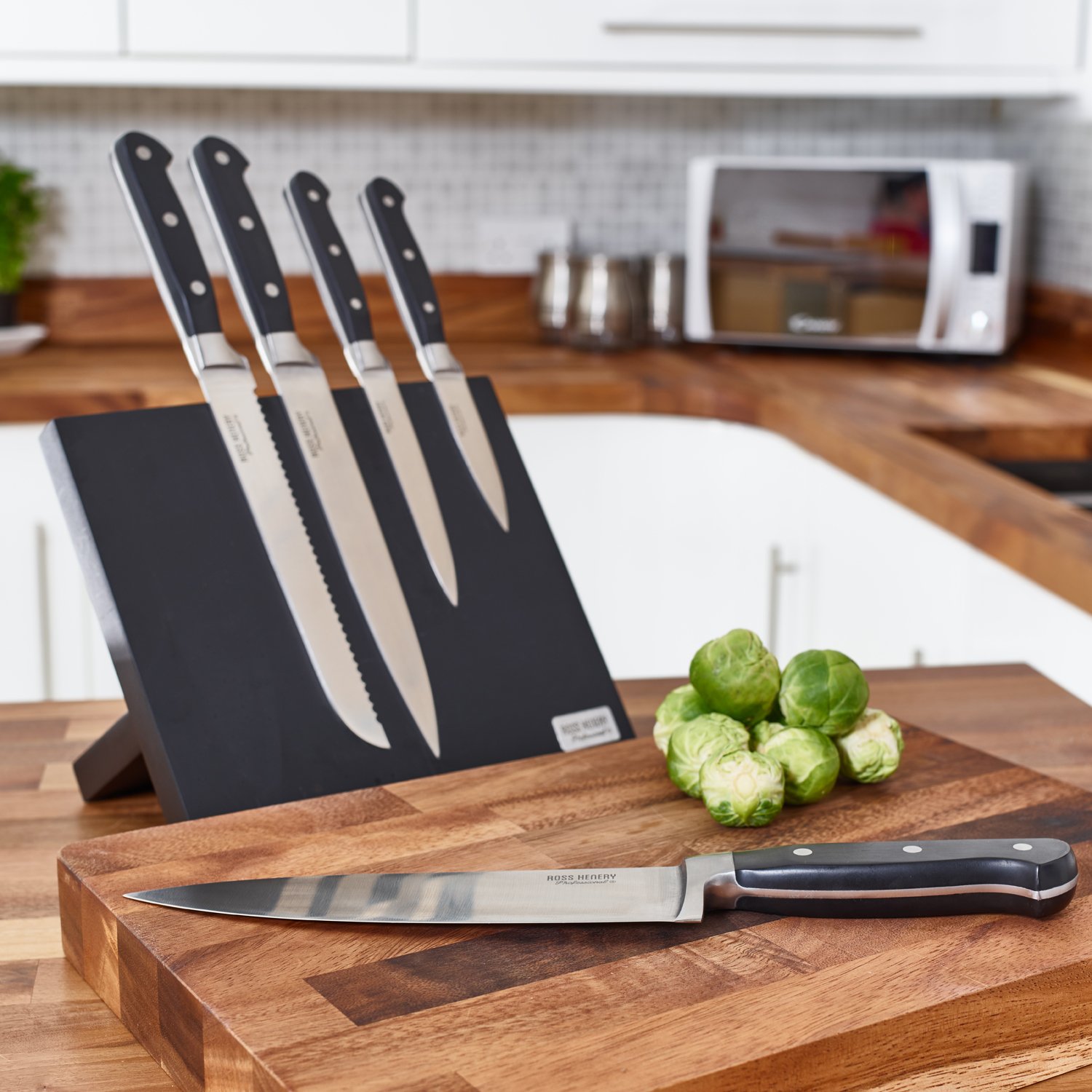 Ross Henry Professional 5-Piece Stainless Steel Kitchen Knife Set with Magnetic Block - Perfect for Home Chefs, Cooking Enthusiasts & Professional Kitchens