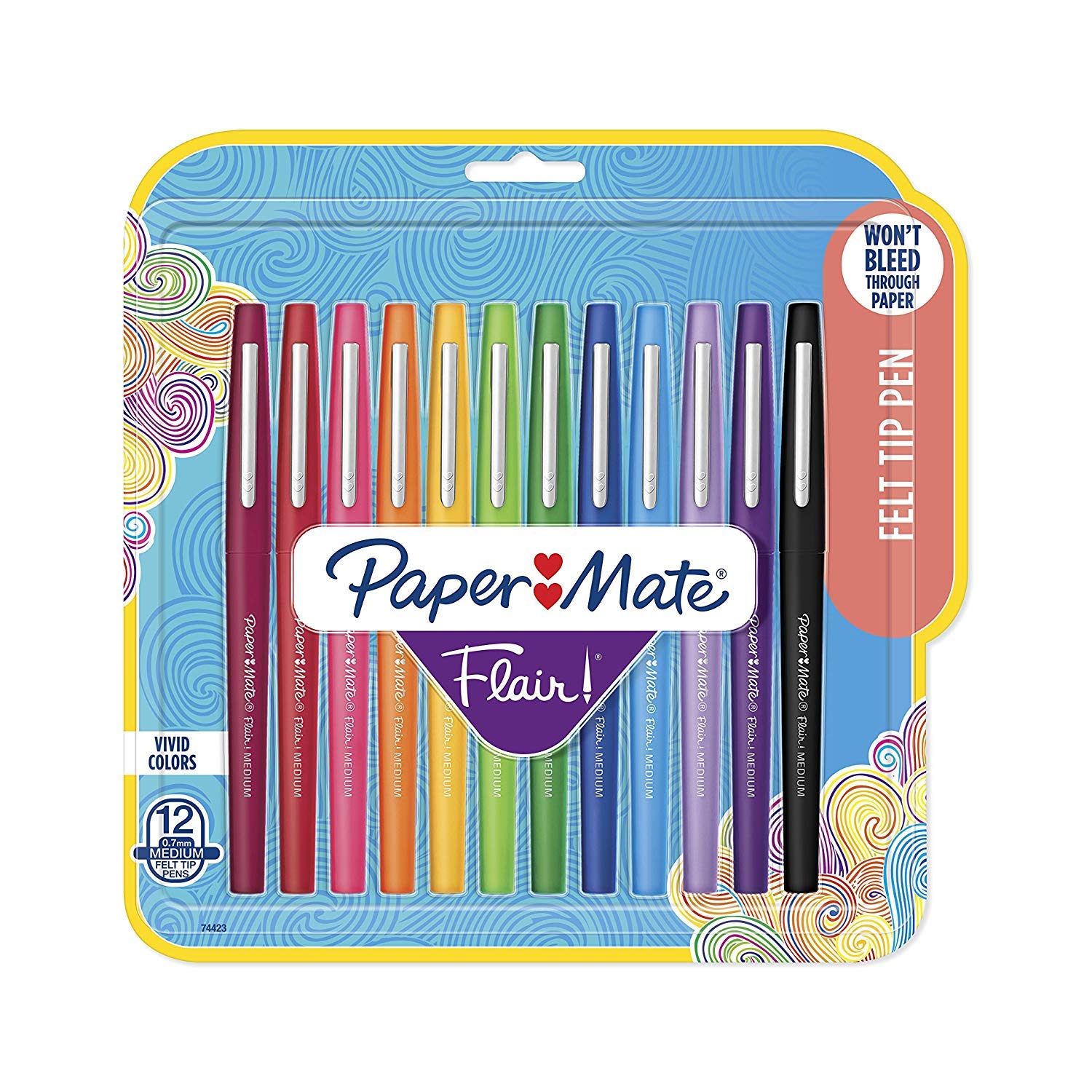 Paper Mate Flair Felt Tip Pens - 12 Pack of 8 Assorted Color Medium Point (0.7mm) Markers - Perfect for Office, School, Art Projects & Bullet Journaling