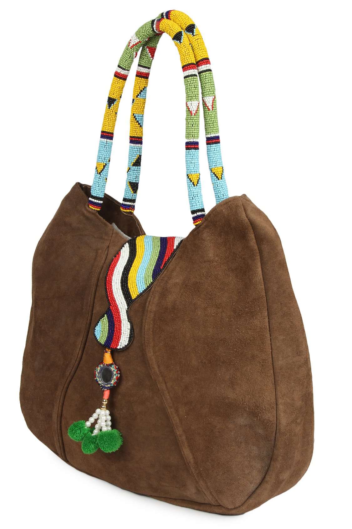 Allison Brown Suede Leather Crossbody Bag with Embroidered Handle - Stylish Women's Purse for Work, Travel & Evening Out