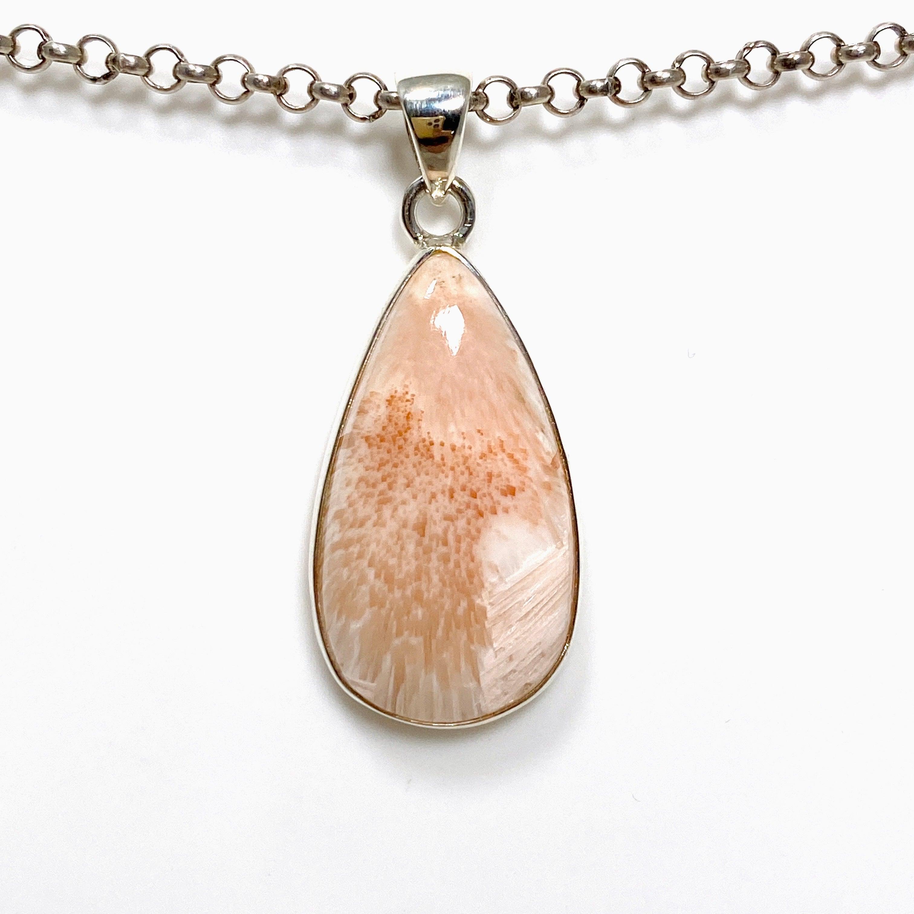 Natural Peach Scolecite Teardrop Pendant Necklace - Healing Crystal Jewelry for Women - Perfect for Meditation, Energy Balancing & Spiritual Gifts