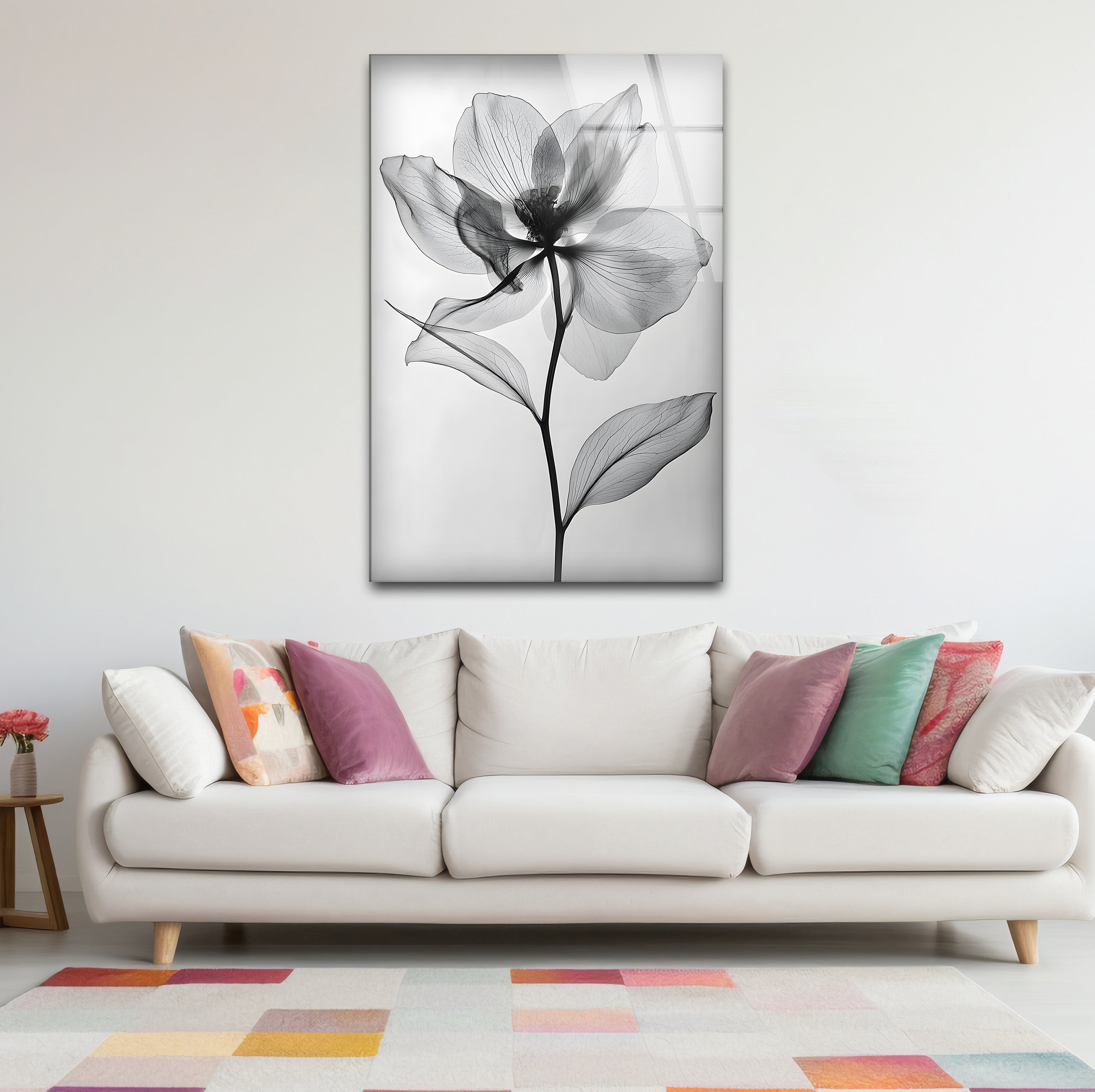 Black and White Flower Glass Wall Art - Elegant Home Decor for Living Room, Bedroom & Office