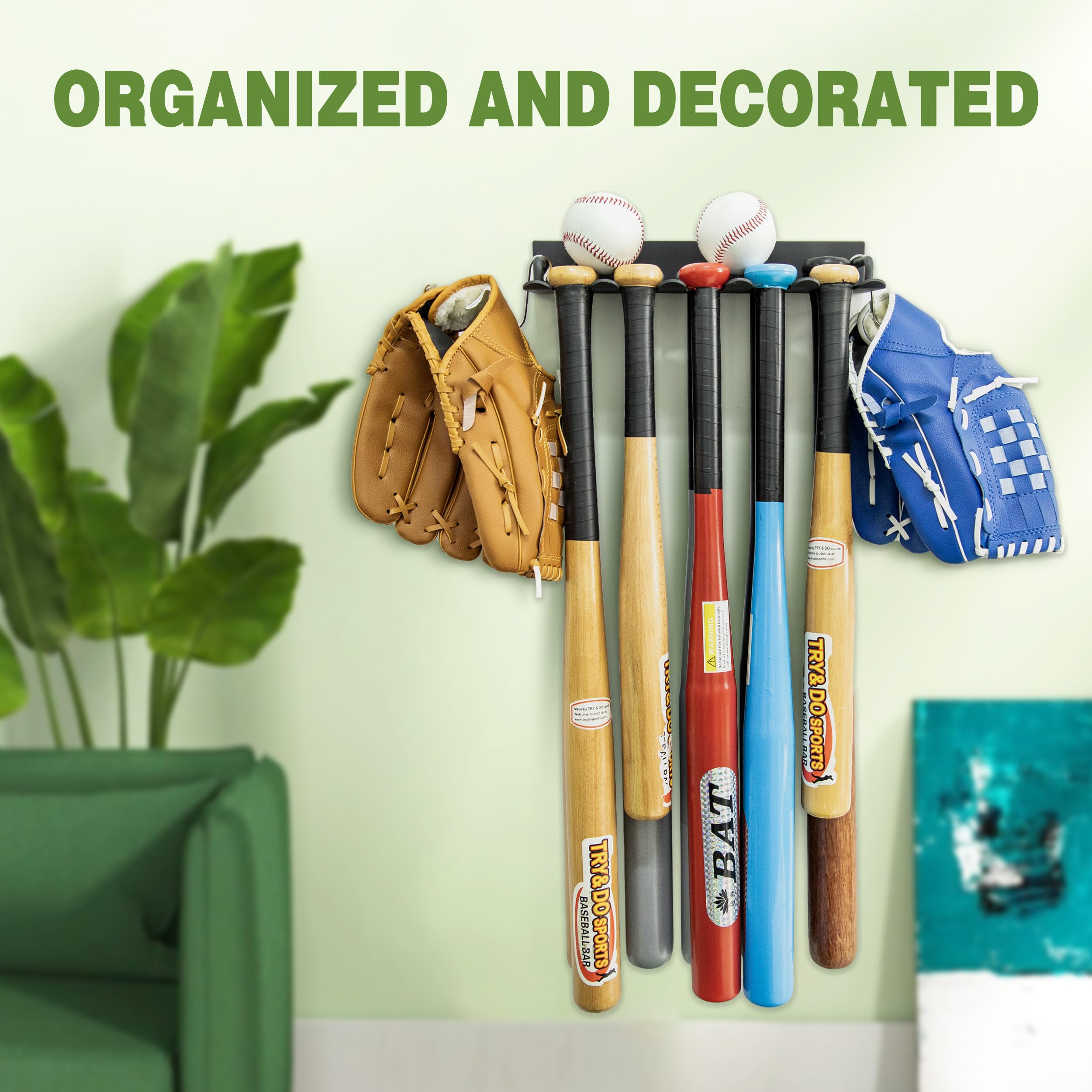 YOUSTOO Heavy Duty Baseball Bat Wall Mount - Holds 10 Baseball/Softball Bats, Dugout Fence & Garage Bat Organizer Rack - Perfect for Home, Team Dugouts & Sports Equipment Storage
