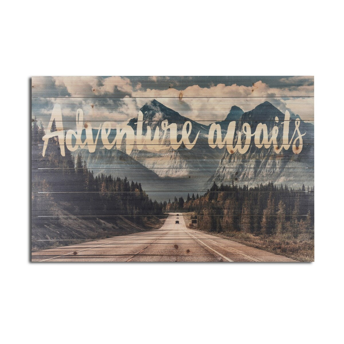 Adventure Awaits Mountain View Landscape Wood Wall Art Print - Nature Photography Decor for Living Room, Bedroom & Office