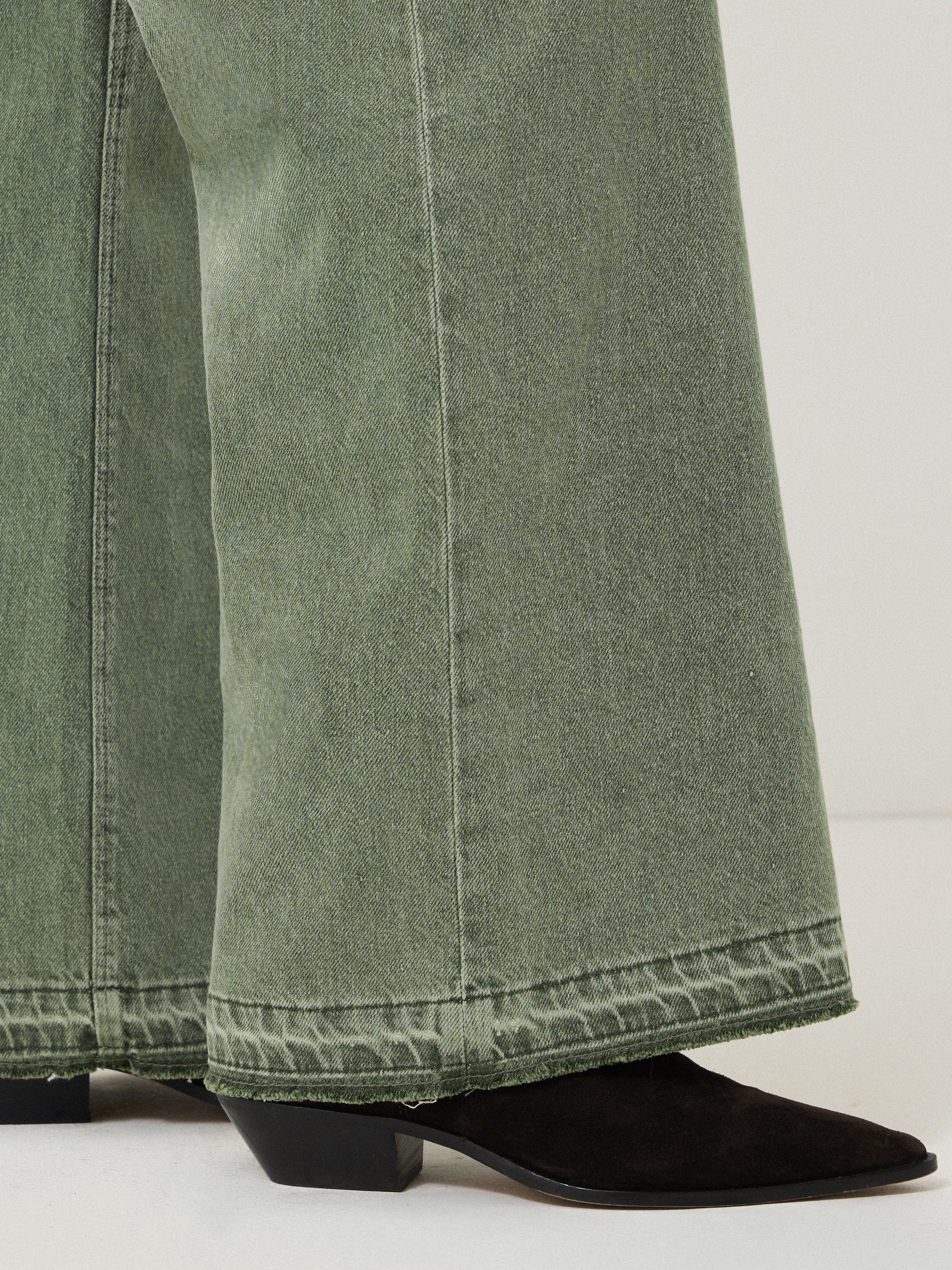 Finn Wide Leg Jeans for Women - Washed Green High Waist Denim Pants | Casual & Comfortable Stretch Jeans for Everyday Wear, Office, and Weekend Outings
