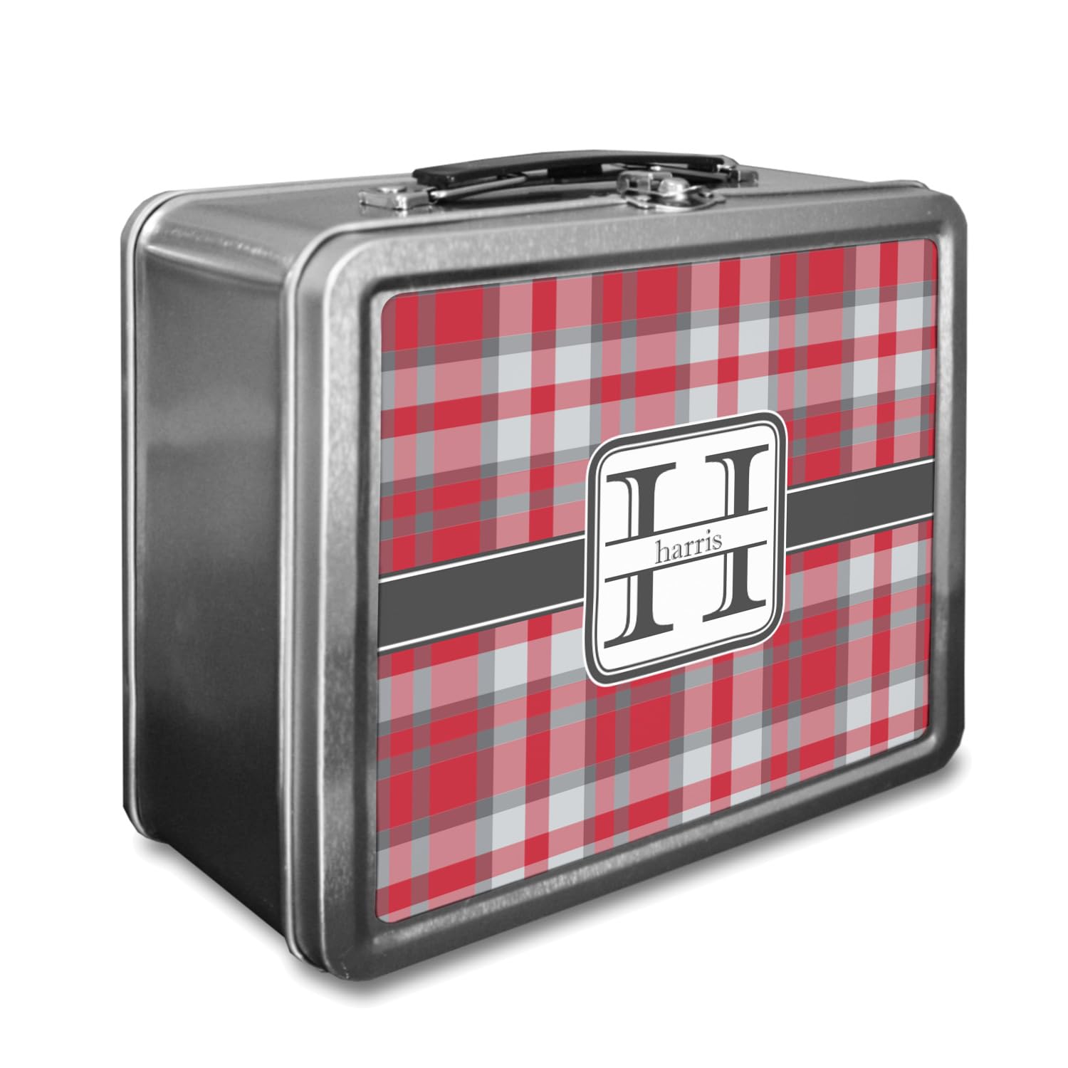 Personalized Red & Gray Plaid Insulated Lunch Box for Work, School & Picnics - Leakproof & Durable Food Container
