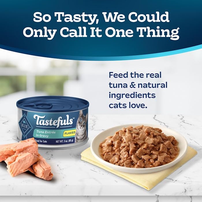 Blue Buffalo Tastefuls Wet Cat Food with Tuna - Grain Free, High Protein, Natural Ingredients - 3 oz. Cans (Pack of 12) - Perfect for Adult Cats & Kittens, Mealtime or Treats