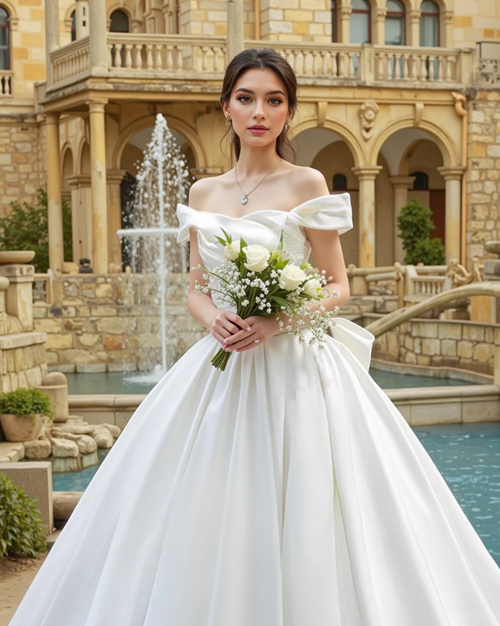 JAEDEN 2025 Satin Off-Shoulder Wedding Dress for Bride - Elegant Ball Gown Bridal Gown for Church Ceremony, Reception & Photoshoot