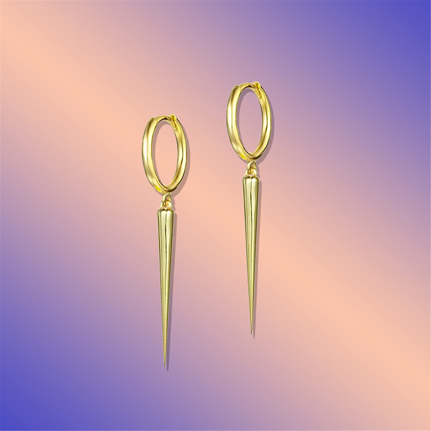 Stainless Steel Spike Dangle Hoop Earrings for Women & Men - Punk Geometric Cartilage Studs for Helix, Tragus & Cuff Piercings | Perfect for Parties, Concerts & Edgy Everyday Style