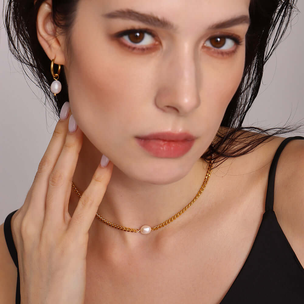Elegant Modern Freshwater Pearl Gold Chain Necklace for Women | P539 | Perfect for Weddings, Parties & Everyday Wear